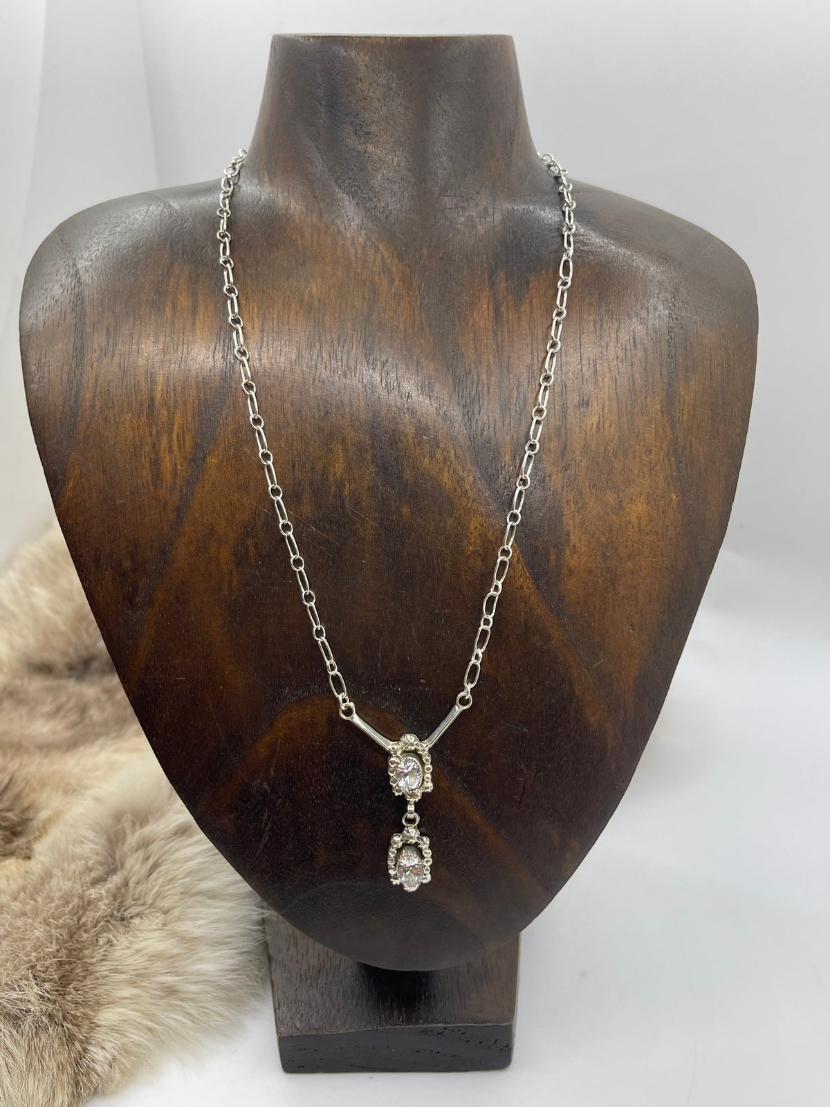 18" 2 Stone Smoky Quartz Drop Necklace by Sadie Jim, Navajo