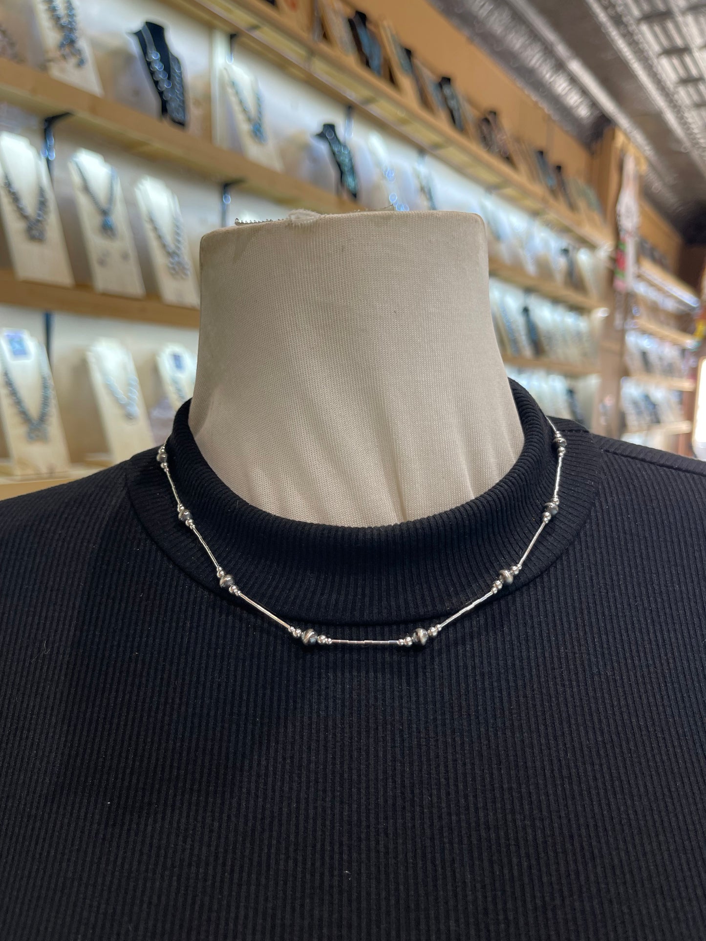 18” 5mm Navajo Style Pearls on Liquid Silver Necklace