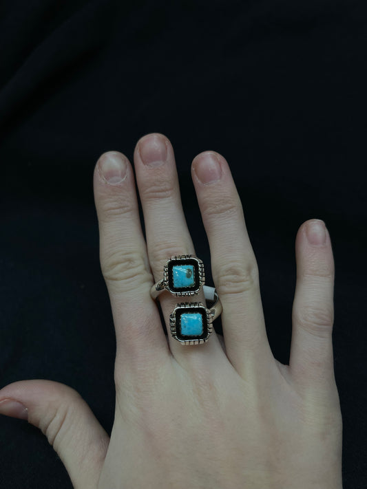 6.0 2 Stone Square Turquoise Ring by Aaron Begay, Navajo