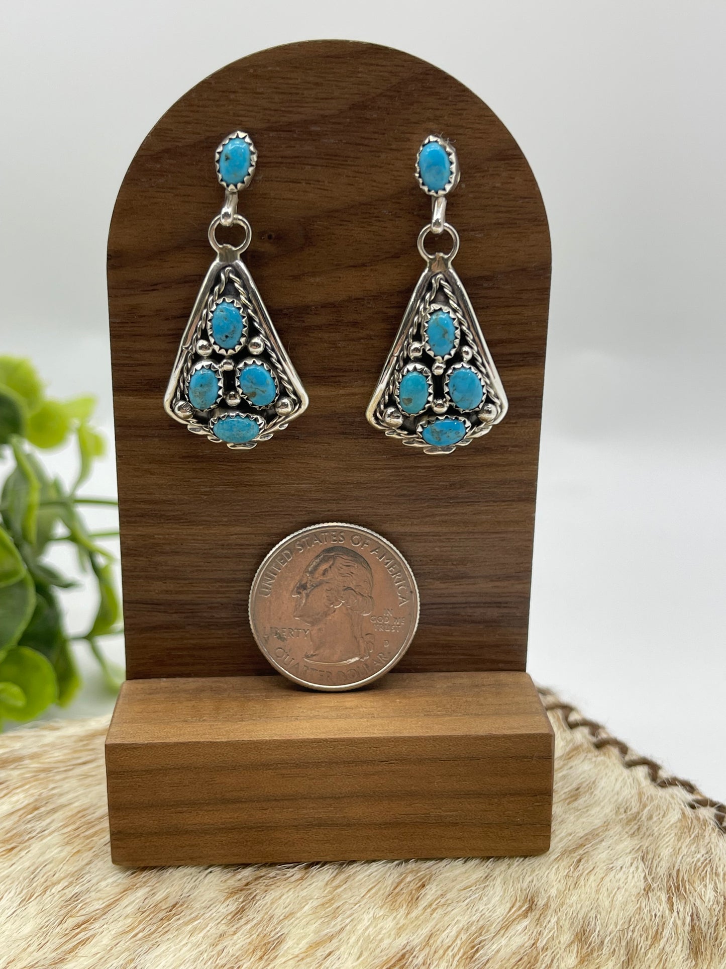 Kingman Turquoise Cluster Dangle Earrings by Melvin Chee, Navajo