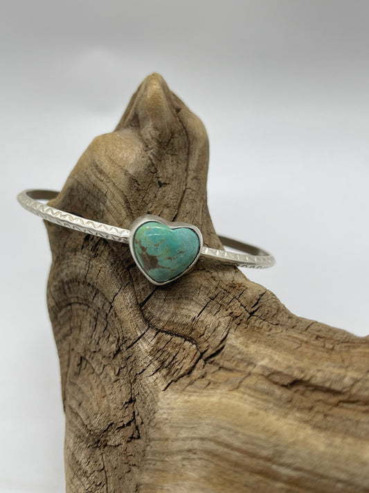 5 3/4"-7" Turquoise Heart Bracelet by Donovan Skeet, Navajo