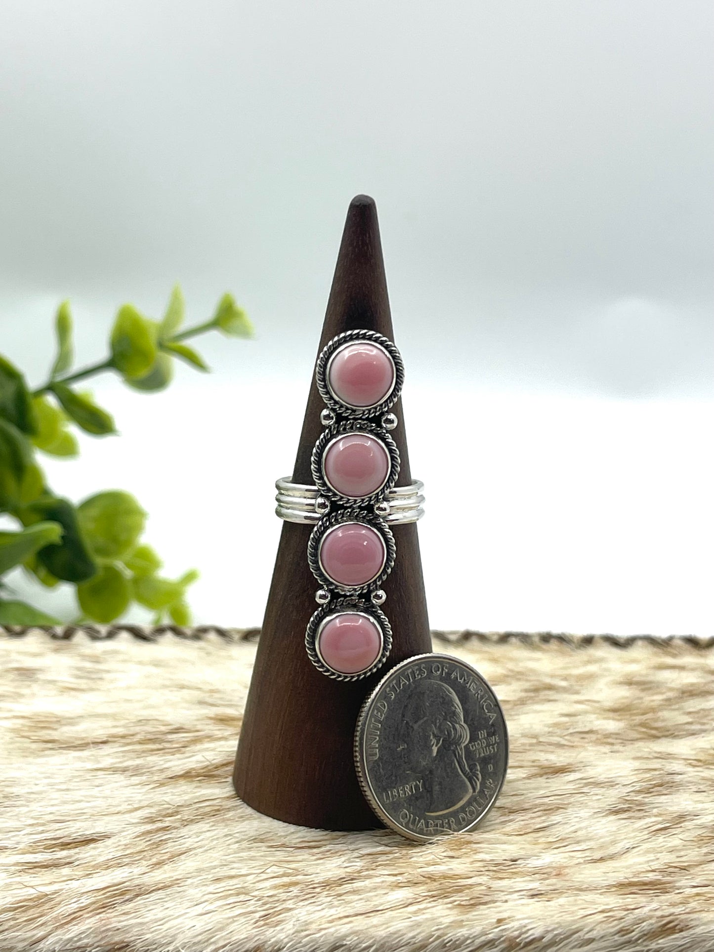 7.0 4 Stone Pink Conch Shell Ring