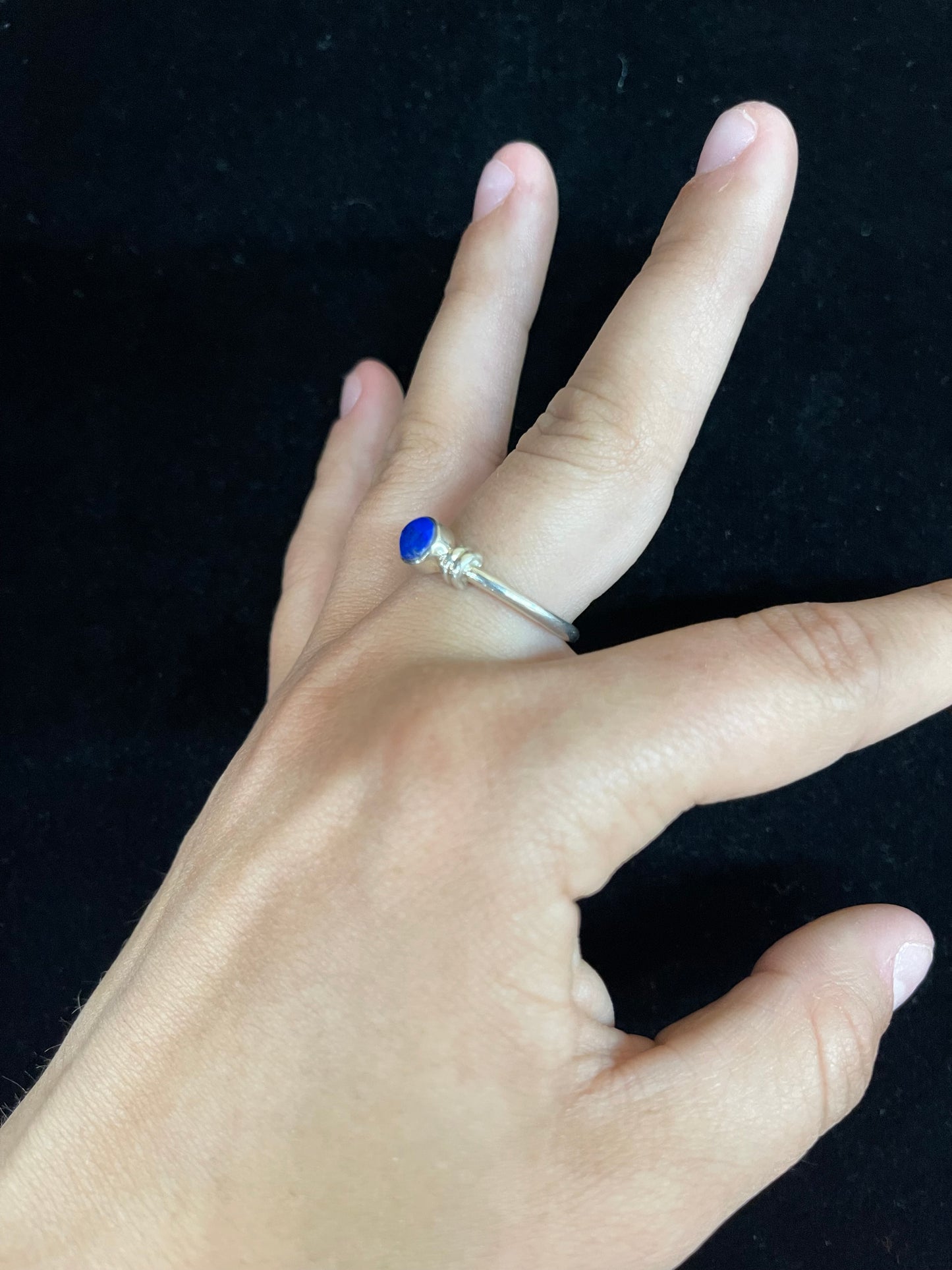 8.0 Dainty Lapis and Sterling Silver Ring