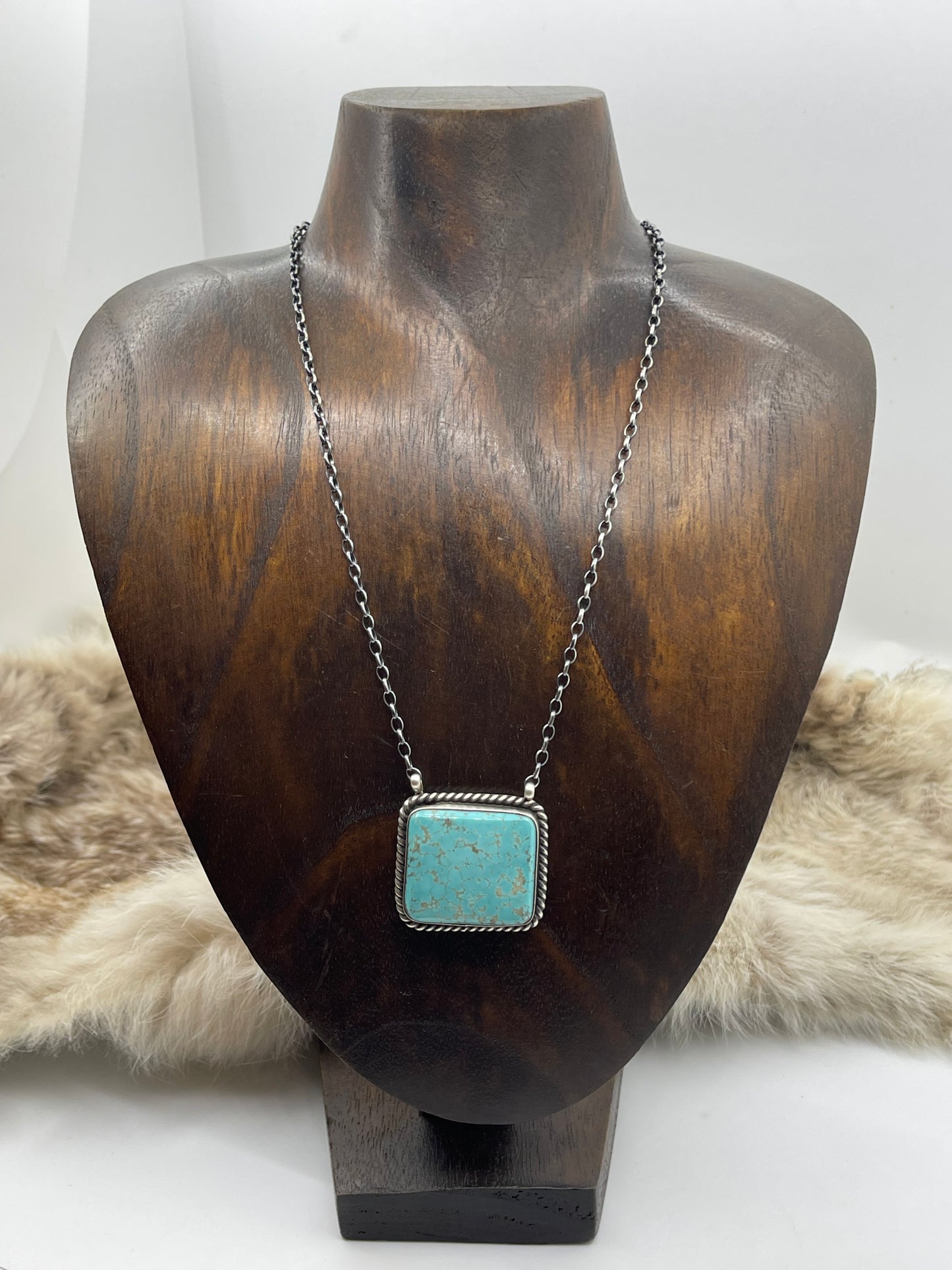 16" #8 Turquoise Square Necklace by Johnny Dixon, Navajo
