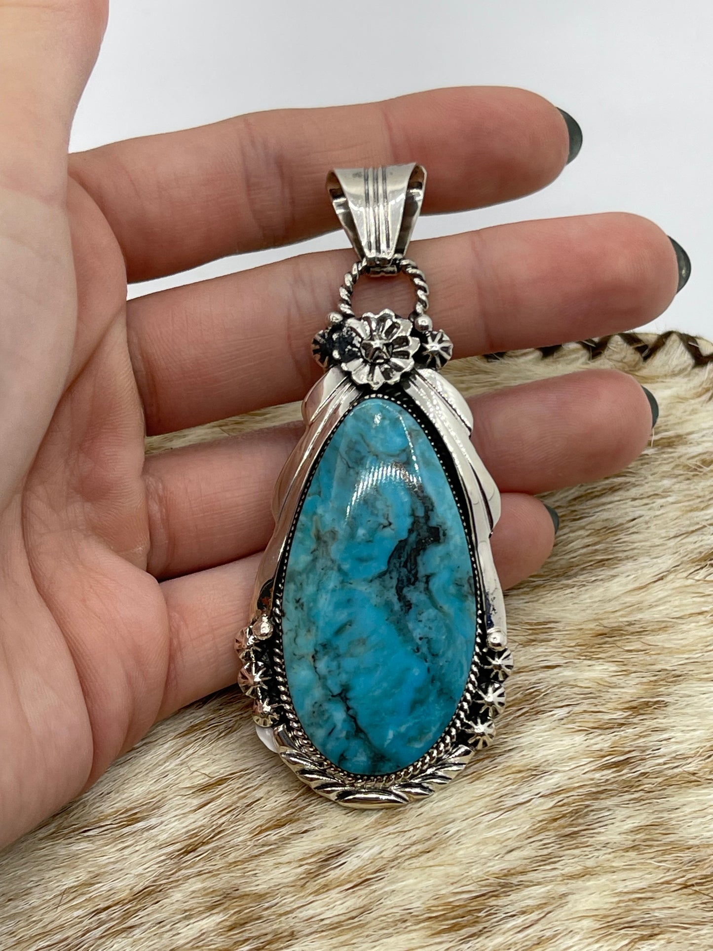 Kingman Turquoise Teardrop Pendant with a 4.8mm Bale by Rose Lee, Navajo