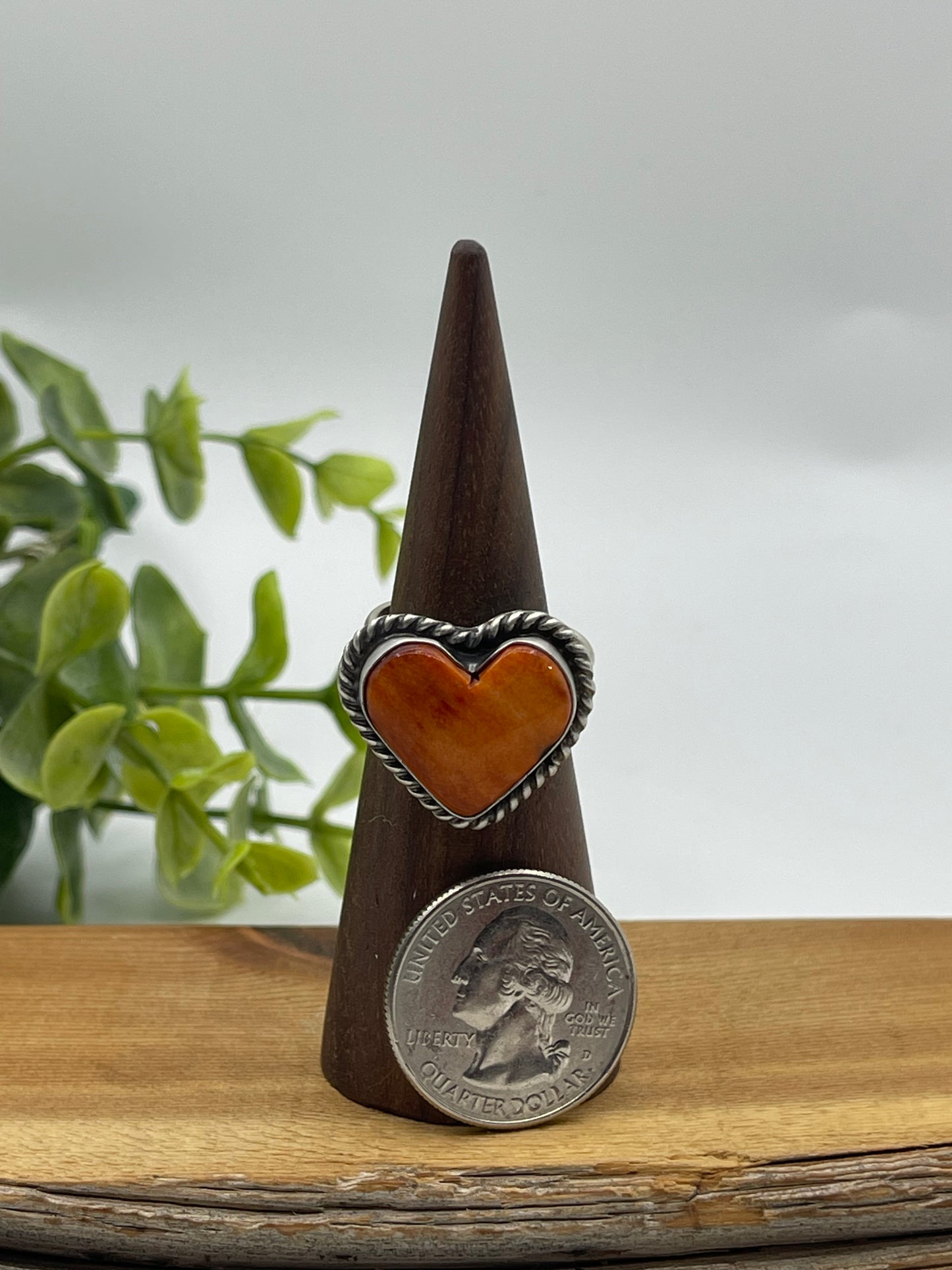 Orange Spiny Oyster Heart Ring by Loretta Chee, Navajo