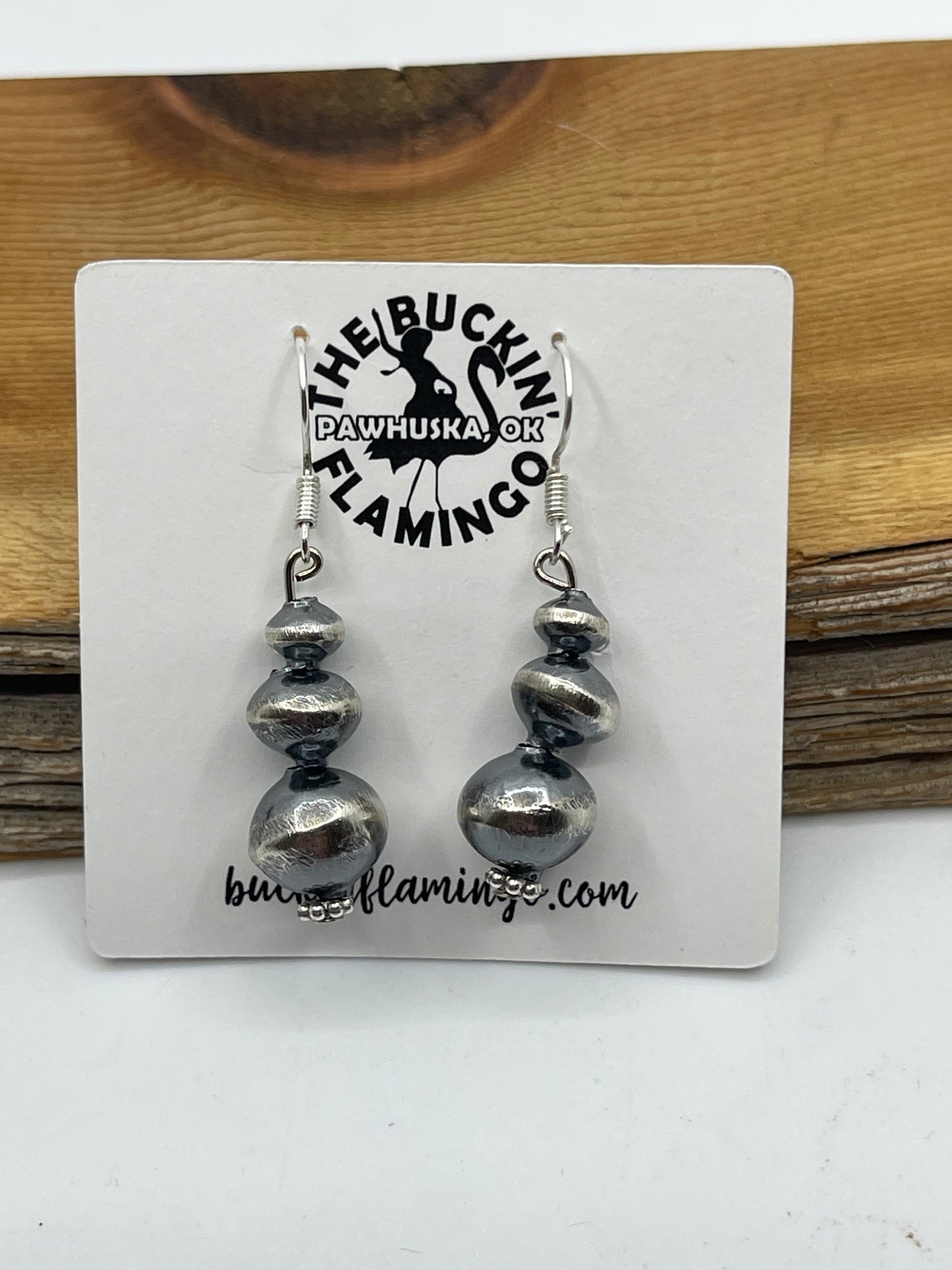 5mm-10mm Handmade Navajo Pearl Dangle Earrings by Treva Jim, Navajo