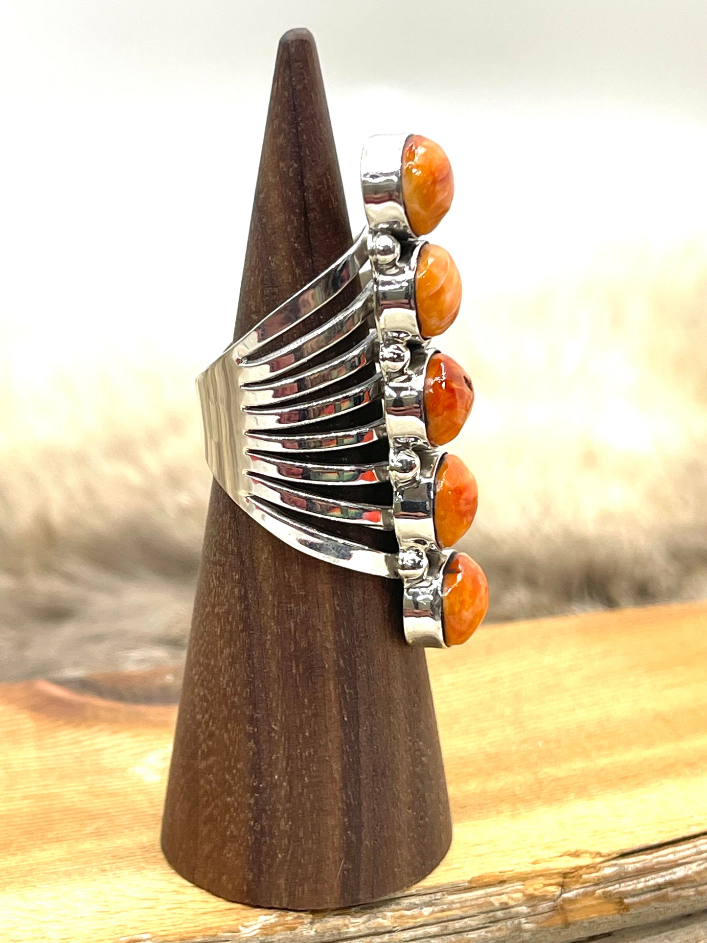 7.0 5 Stone Orange Spiny Oyster Ring