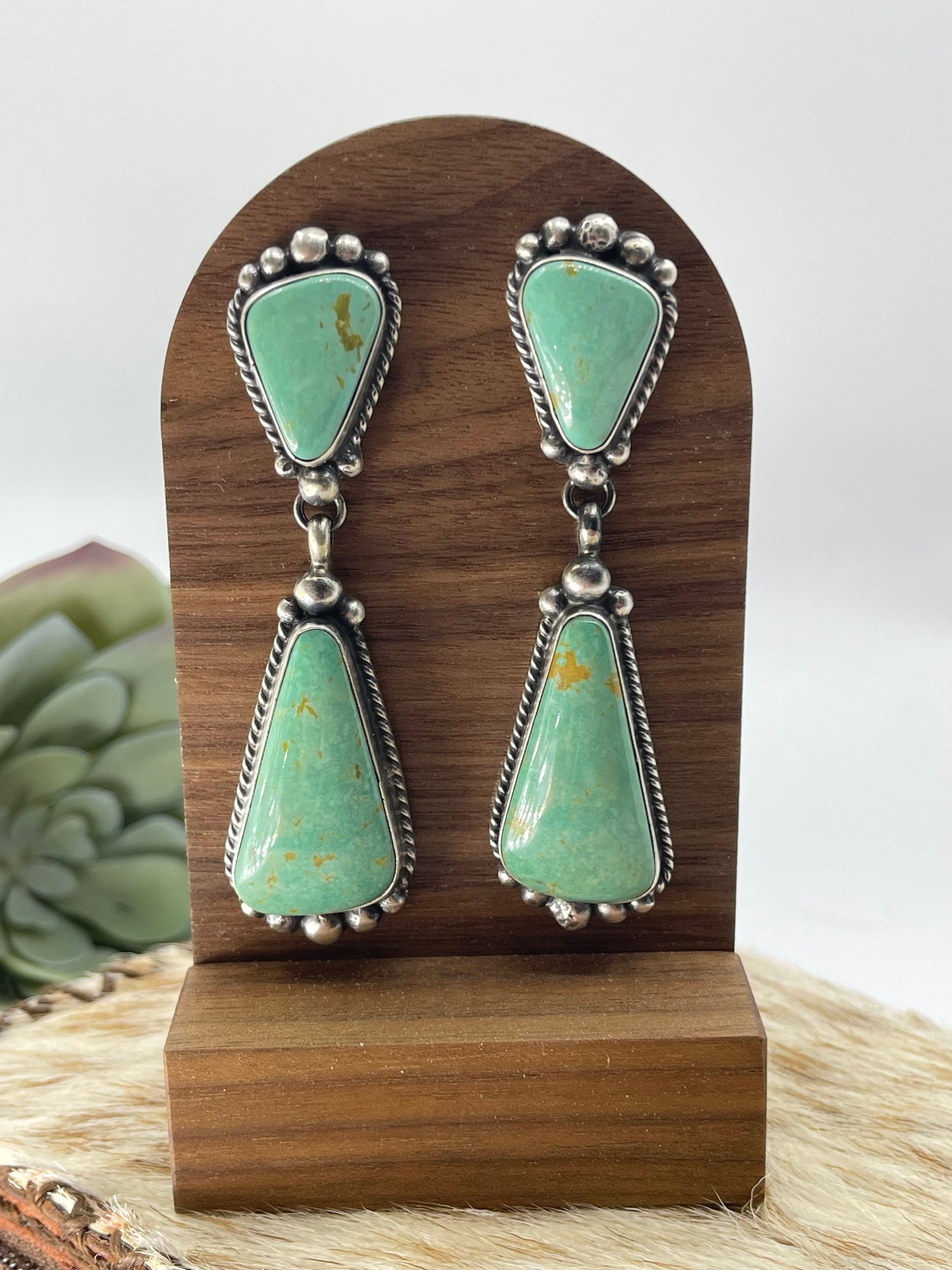 Kingman Turquoise Post Dangle Earrings by Elouise Kee, Navajo