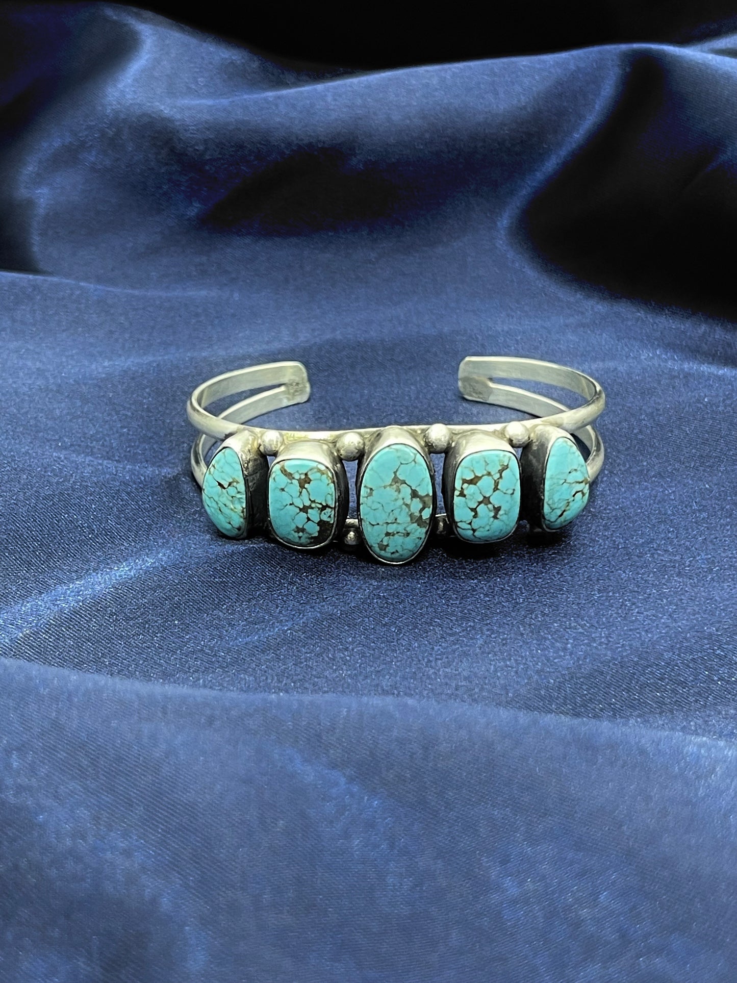 6"-7.5" #8 Turquoise 5 Stone Cuff by Augustine Largo, Navajo