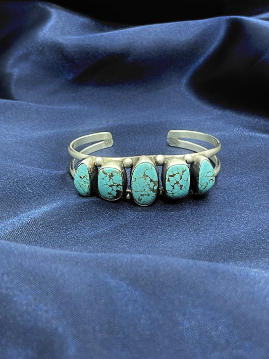 6"-7.5" #8 Turquoise 5 Stone Cuff by Augustine Largo, Navajo