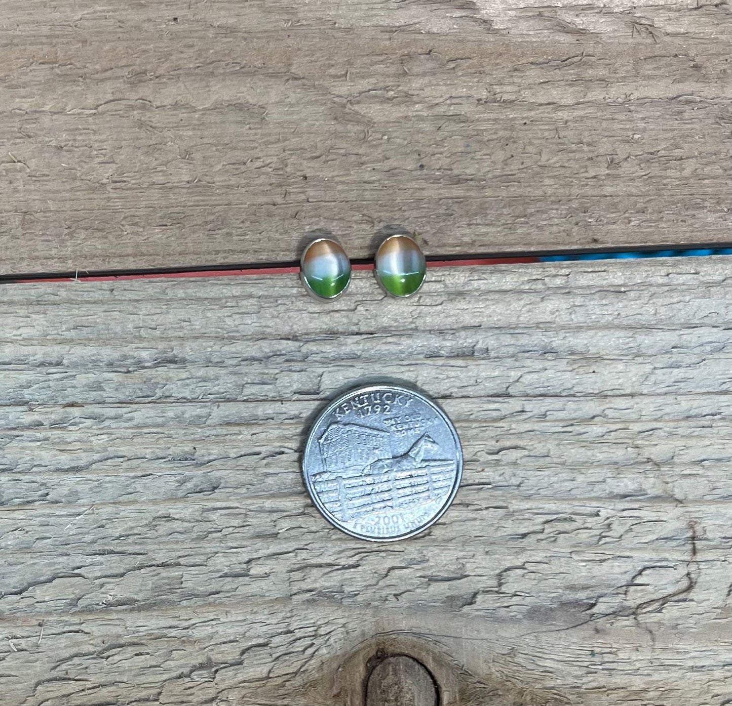 Orange, White, and Green Cats Eye Oval Post Earrings