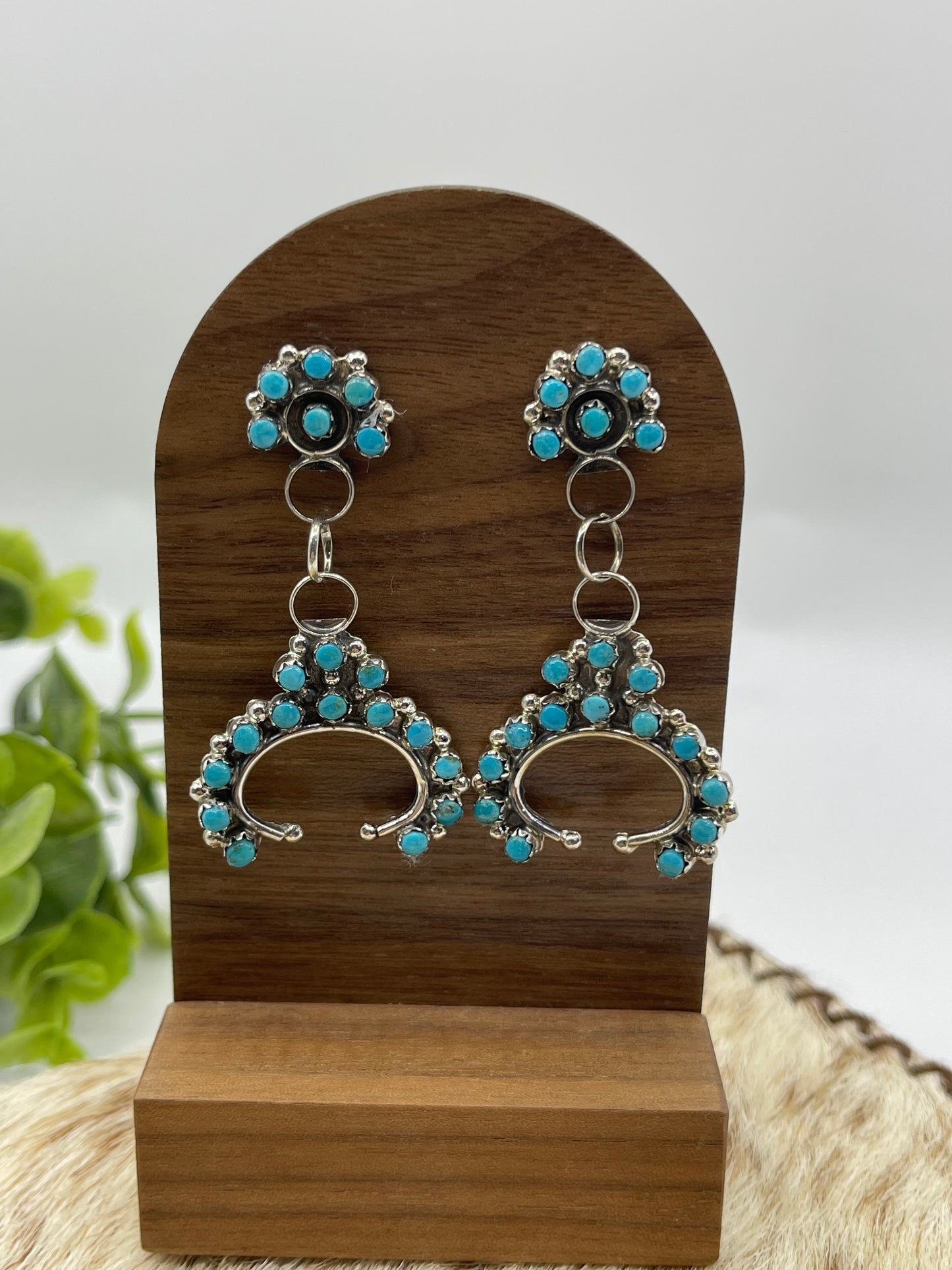 Zuni Snake Eye Naja Post Dangle Earrings by Joan Cheama, Zuni