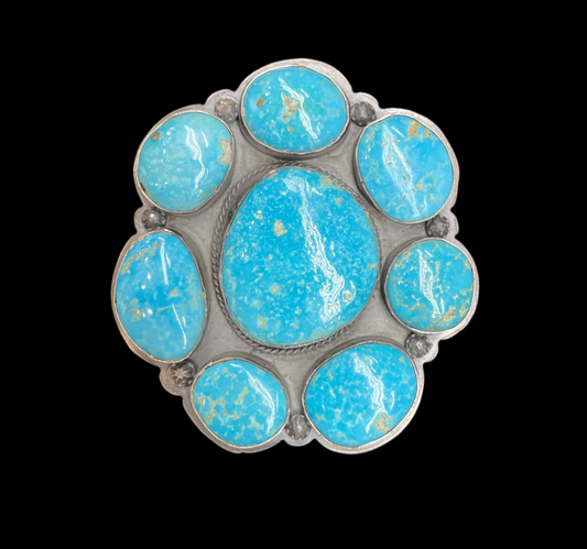 Adjustable Sleeping Beauty Turquoise Cluster Ring by Steven Nez, Navajo