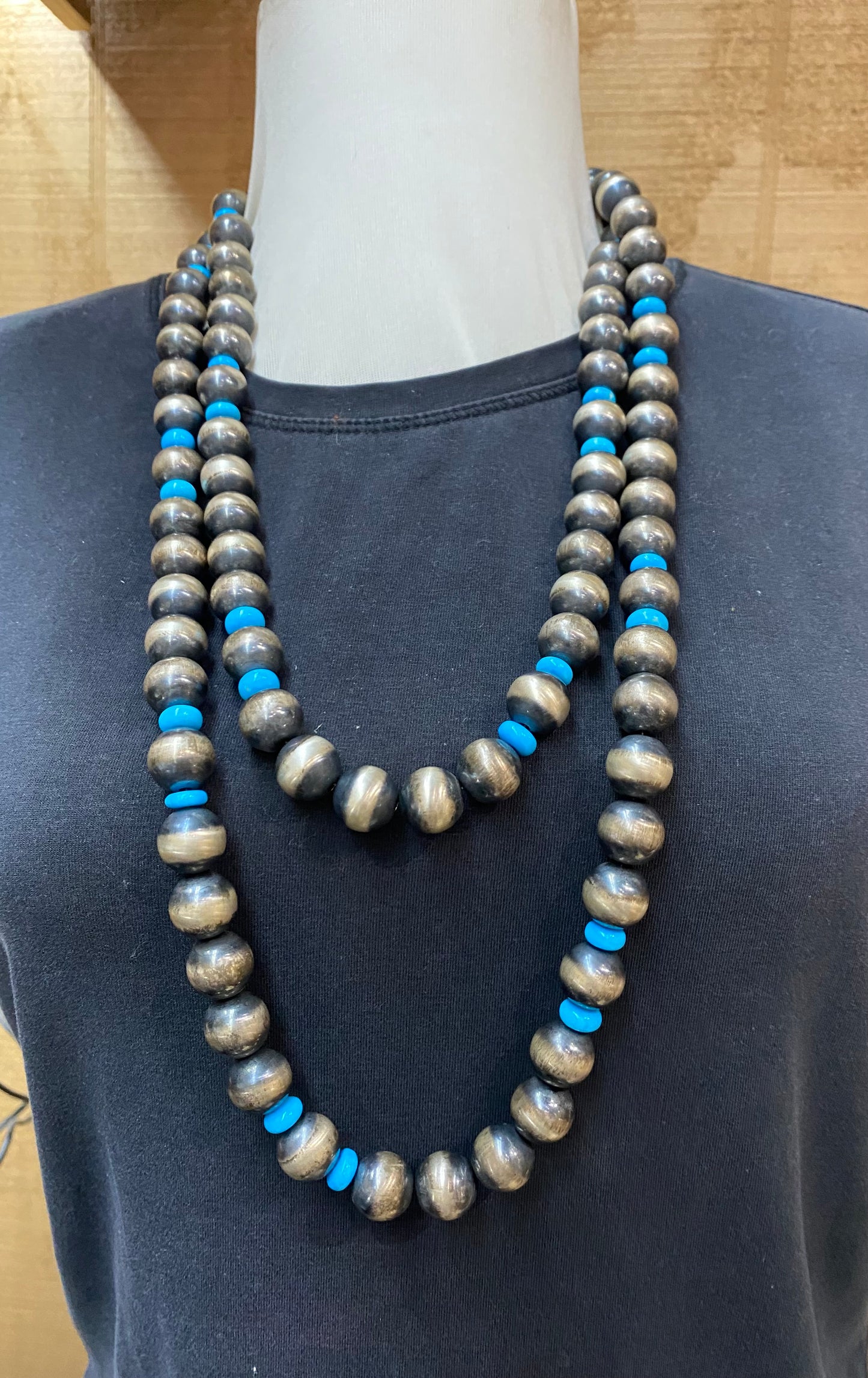 60" 14mm Navajo Pearl and Sleeping Beauty Turquoise
