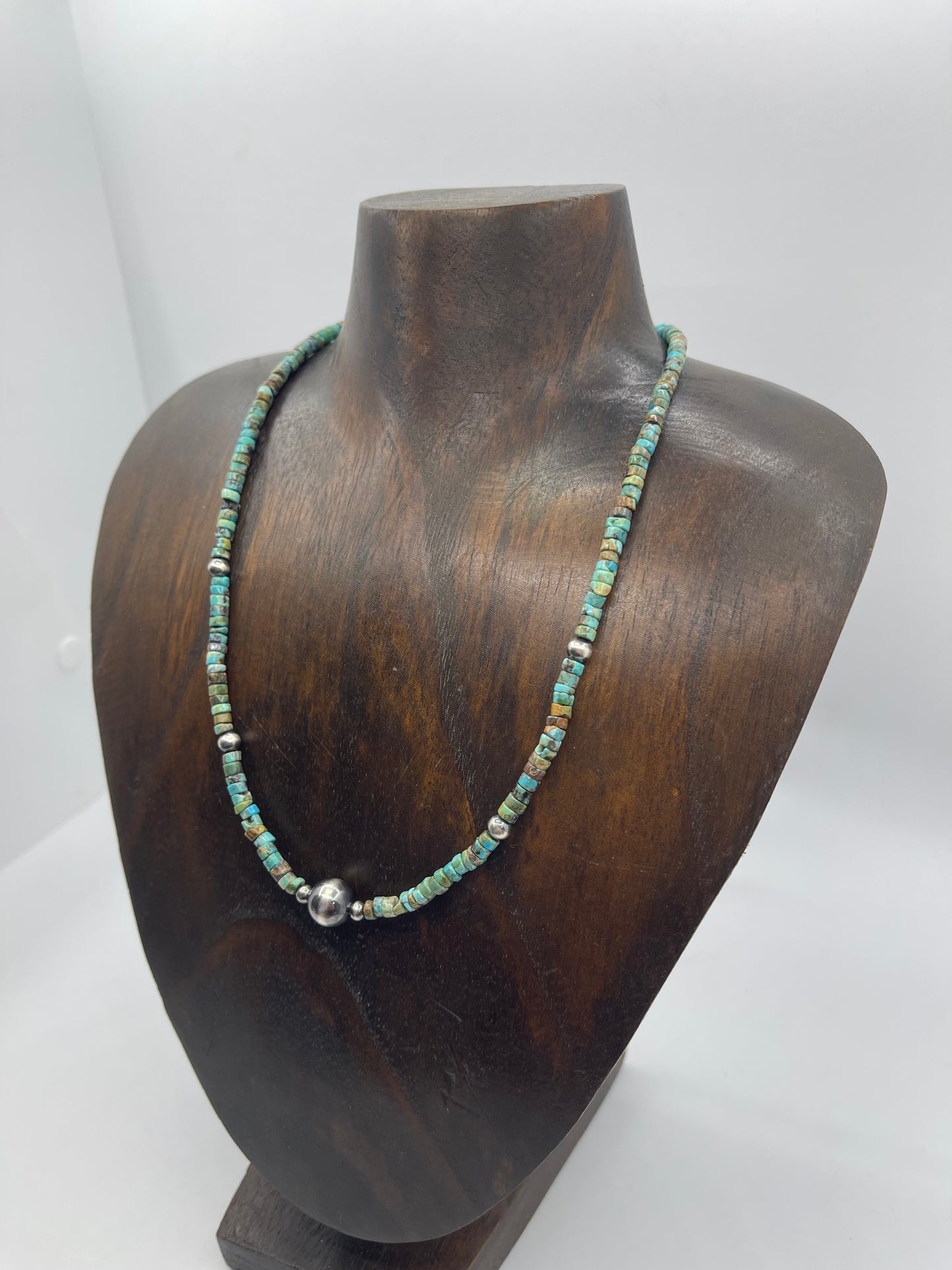 17" Turquoise Heishi Bead Necklace with Navajo Pearls