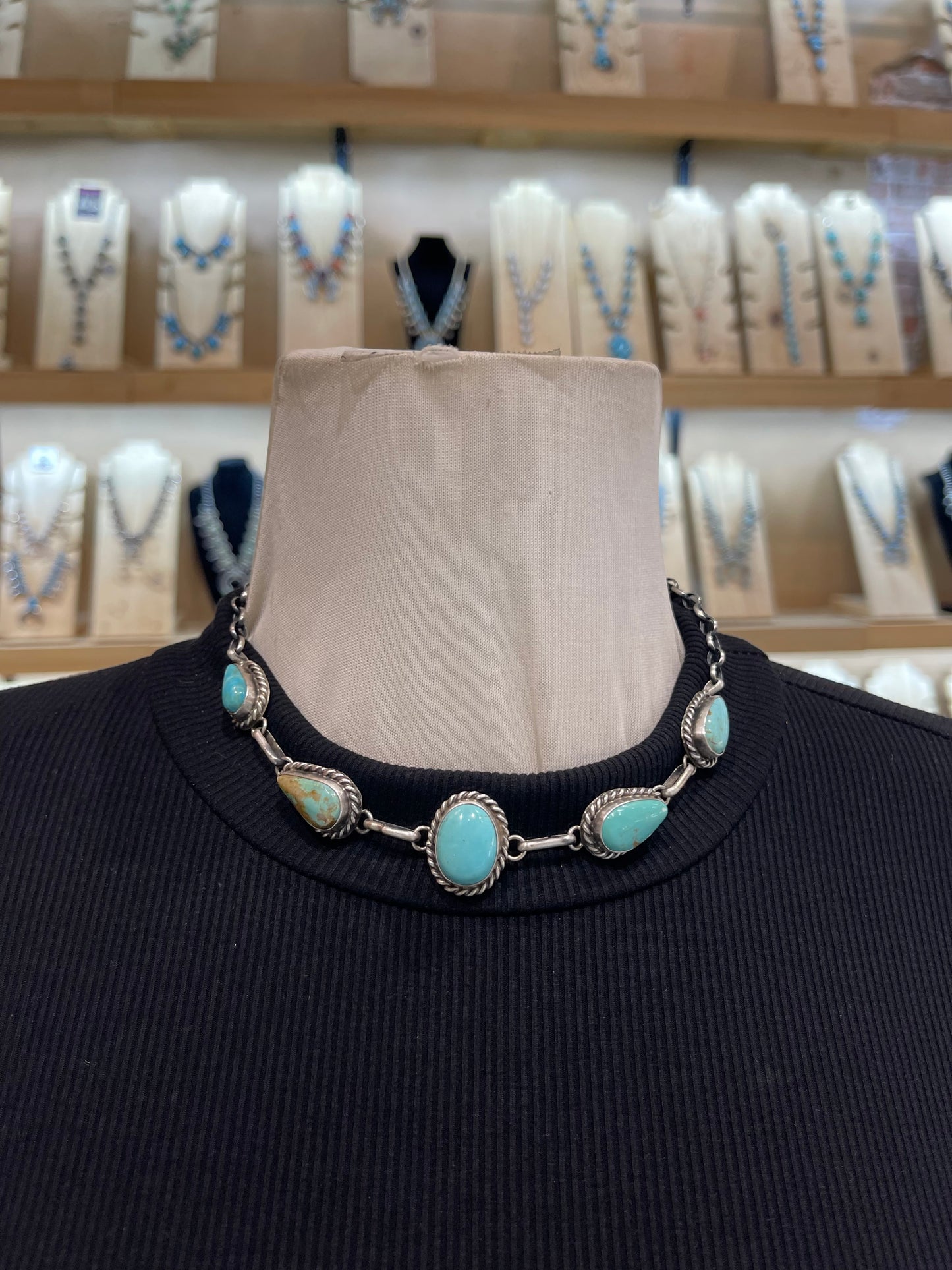16" 5 Stone Kingman Turquoise Choker by Augustine Largo, Navajo