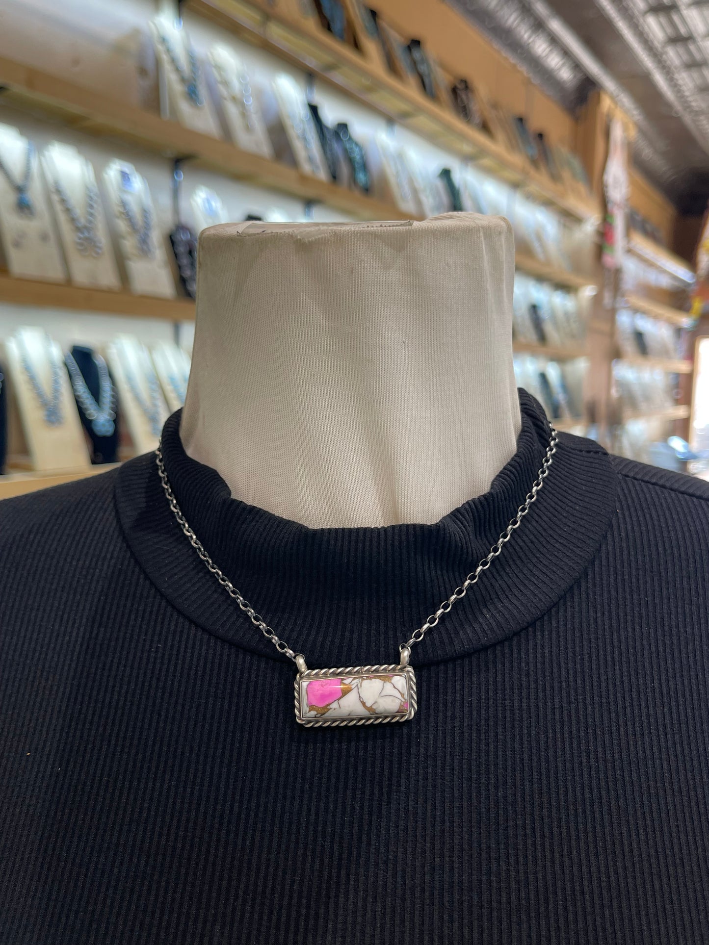 16" Cotton Candy Bar Necklace by Johnny Dixon, Navajo