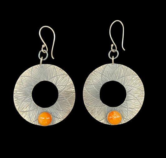 Orange Spiny Oyster Cabochon on Hook Dangle Earrings