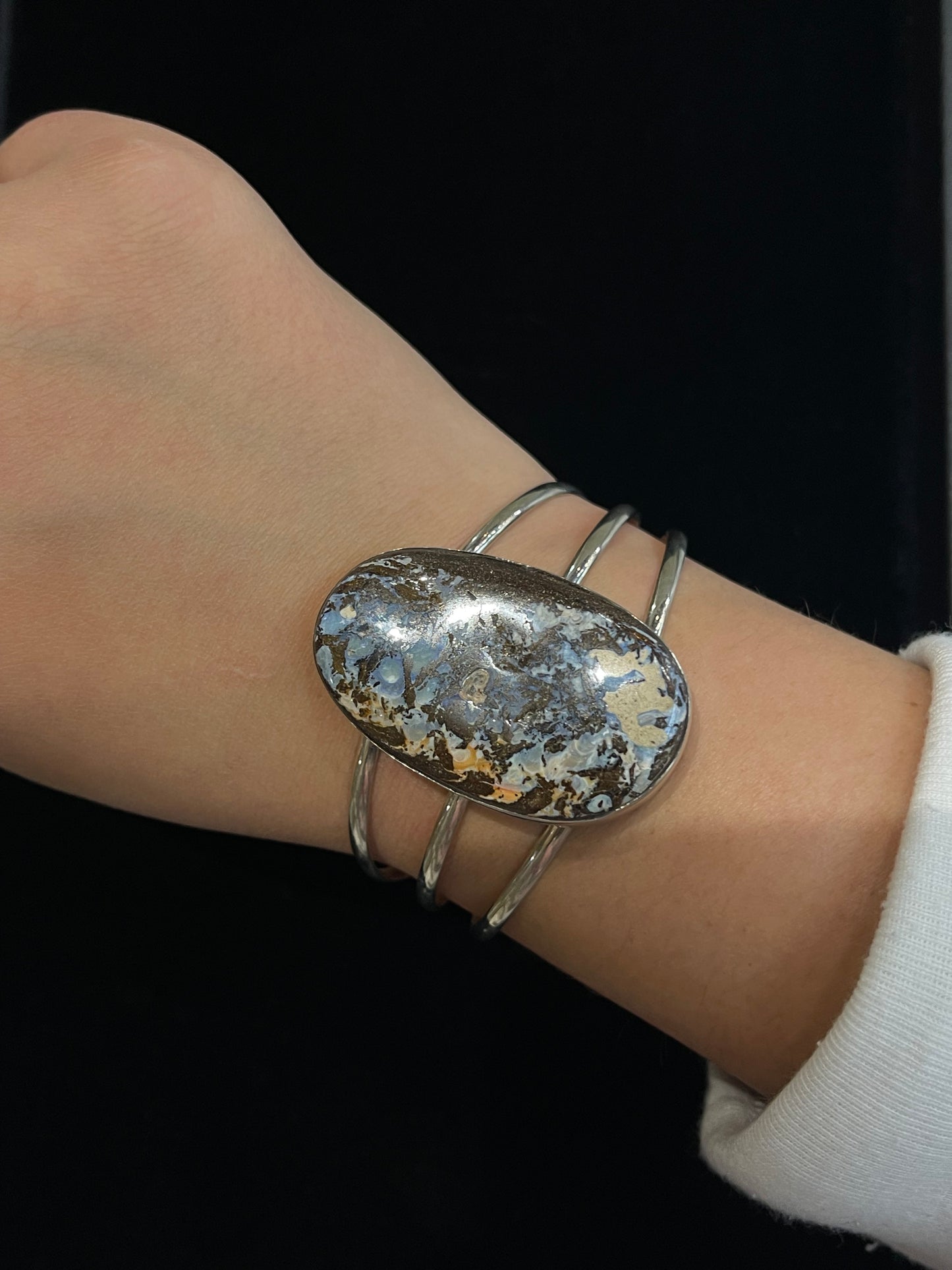 6"- 7 1/4" Natural Boulder Opal Cuff by V. Nez, Navajo