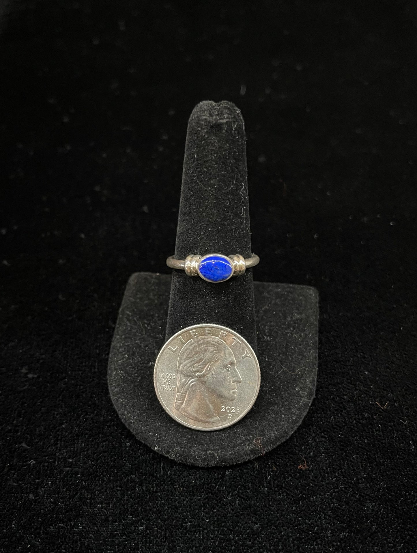 8.0 Dainty Lapis and Sterling Silver Ring