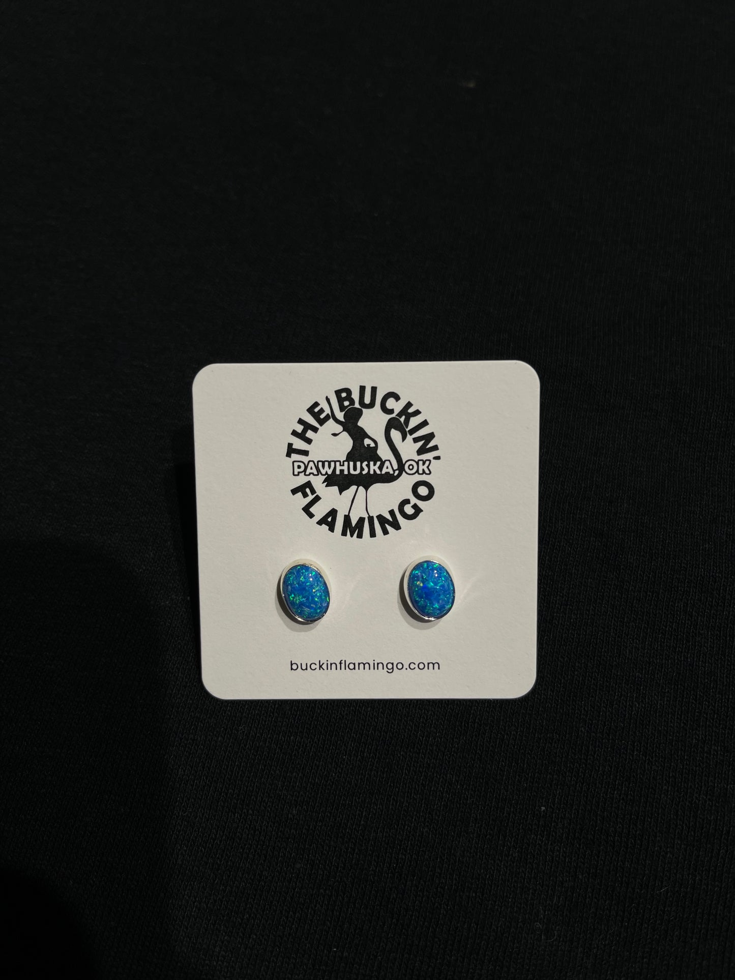 Blue Opal Oval Post Earrings