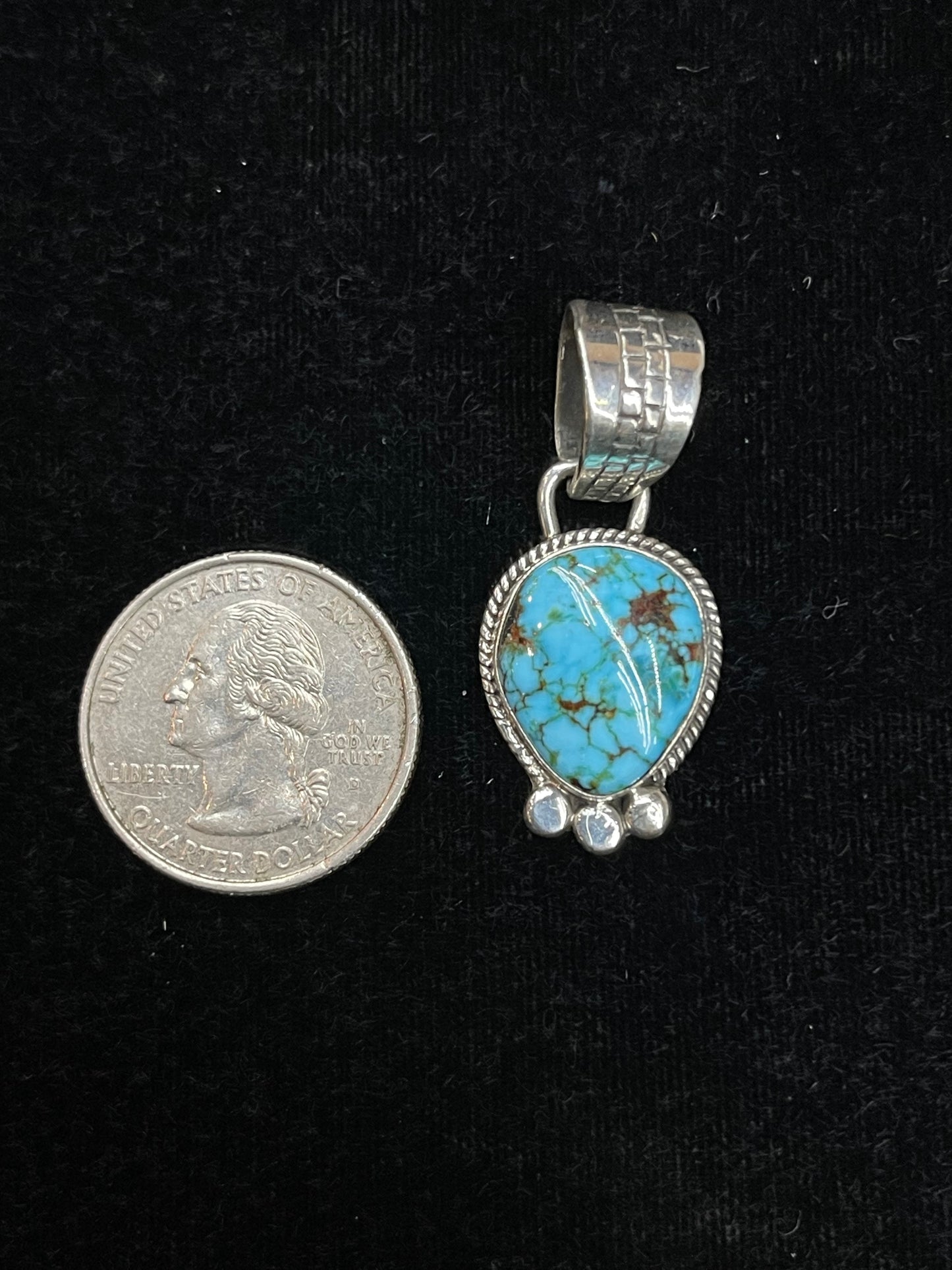 9.5mm Bale High Grade Kingman Web Turquoise Pendant