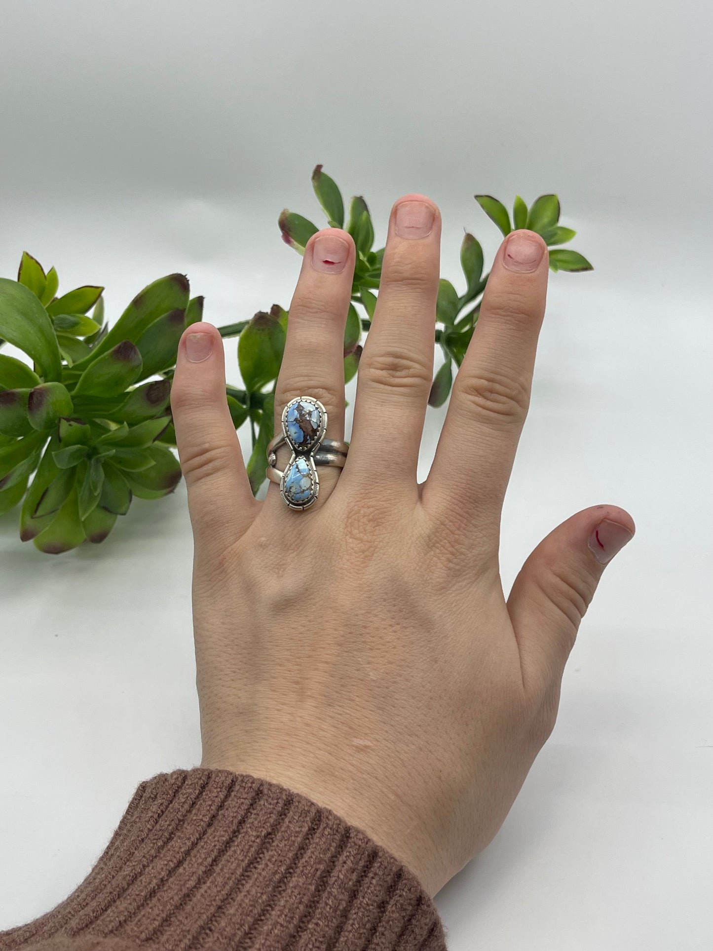 Adjustable 7.0-8.0 2 Stone Golden Hills Turquoise Ring