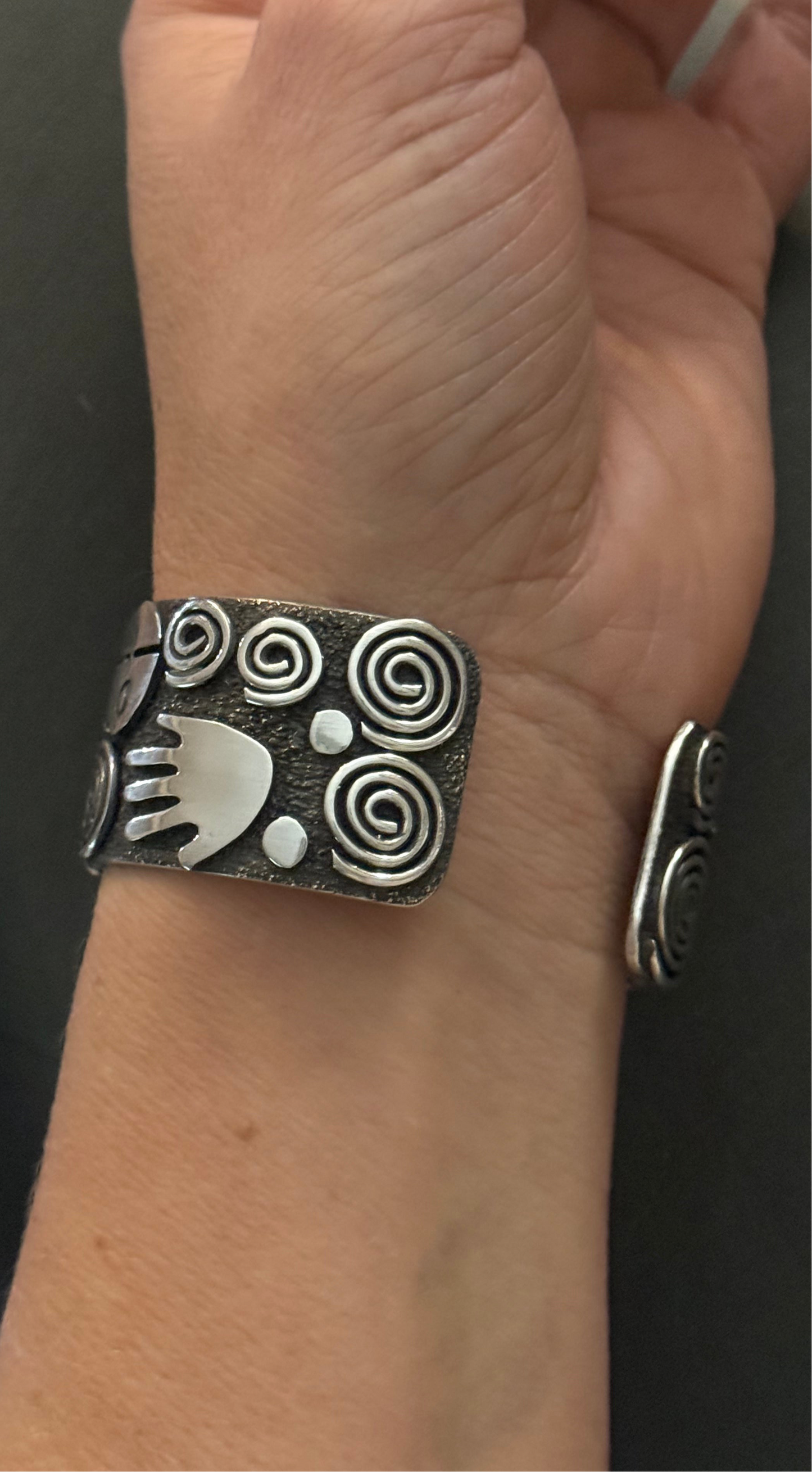 Petroglyph Cuff with High Grade Kingman Turquoise by Alex Sanchez, Navajo (medium width)