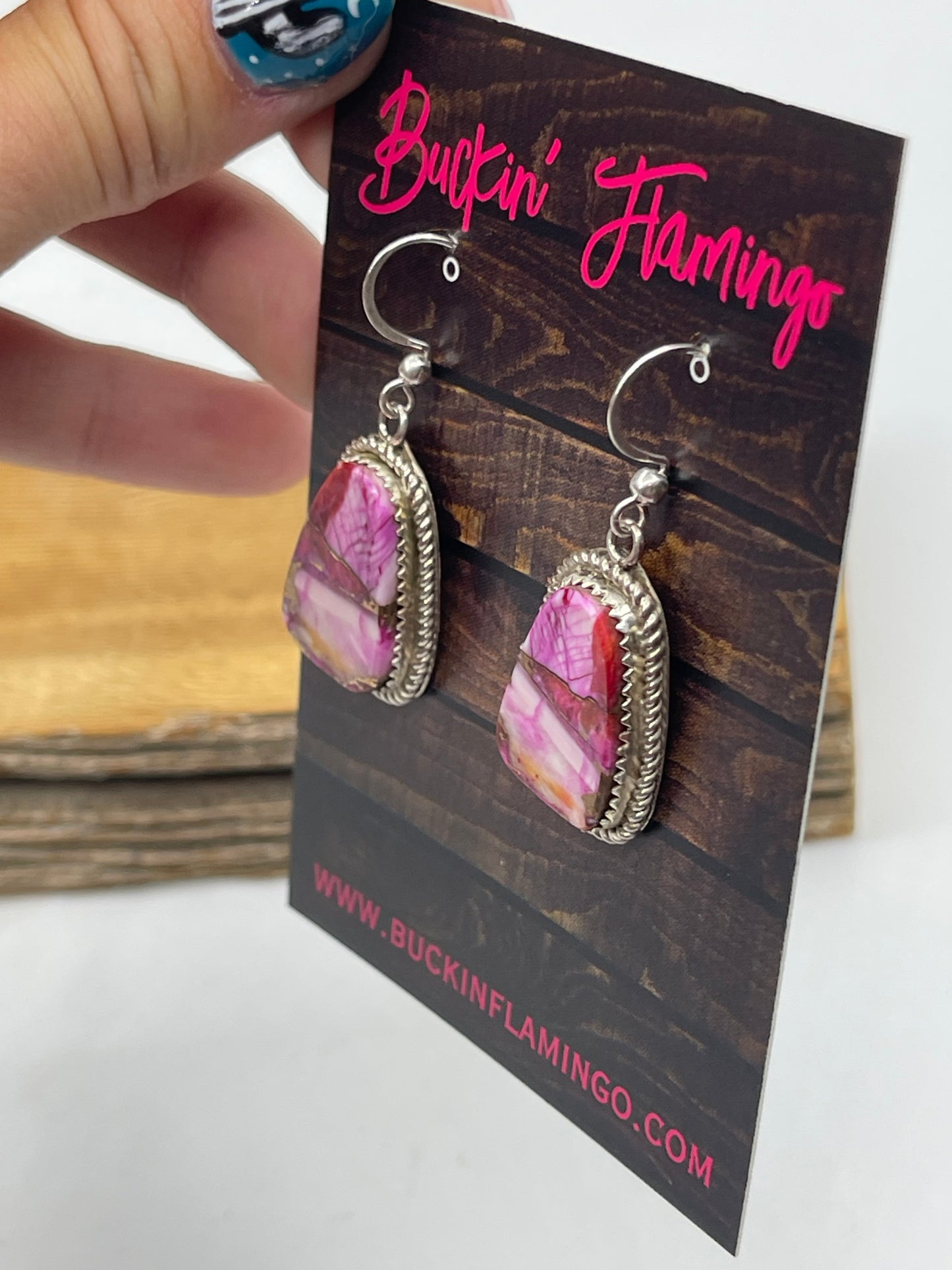 Orange and Pink Dahlia Dangle Earrings by Gabi Jim, Navajo