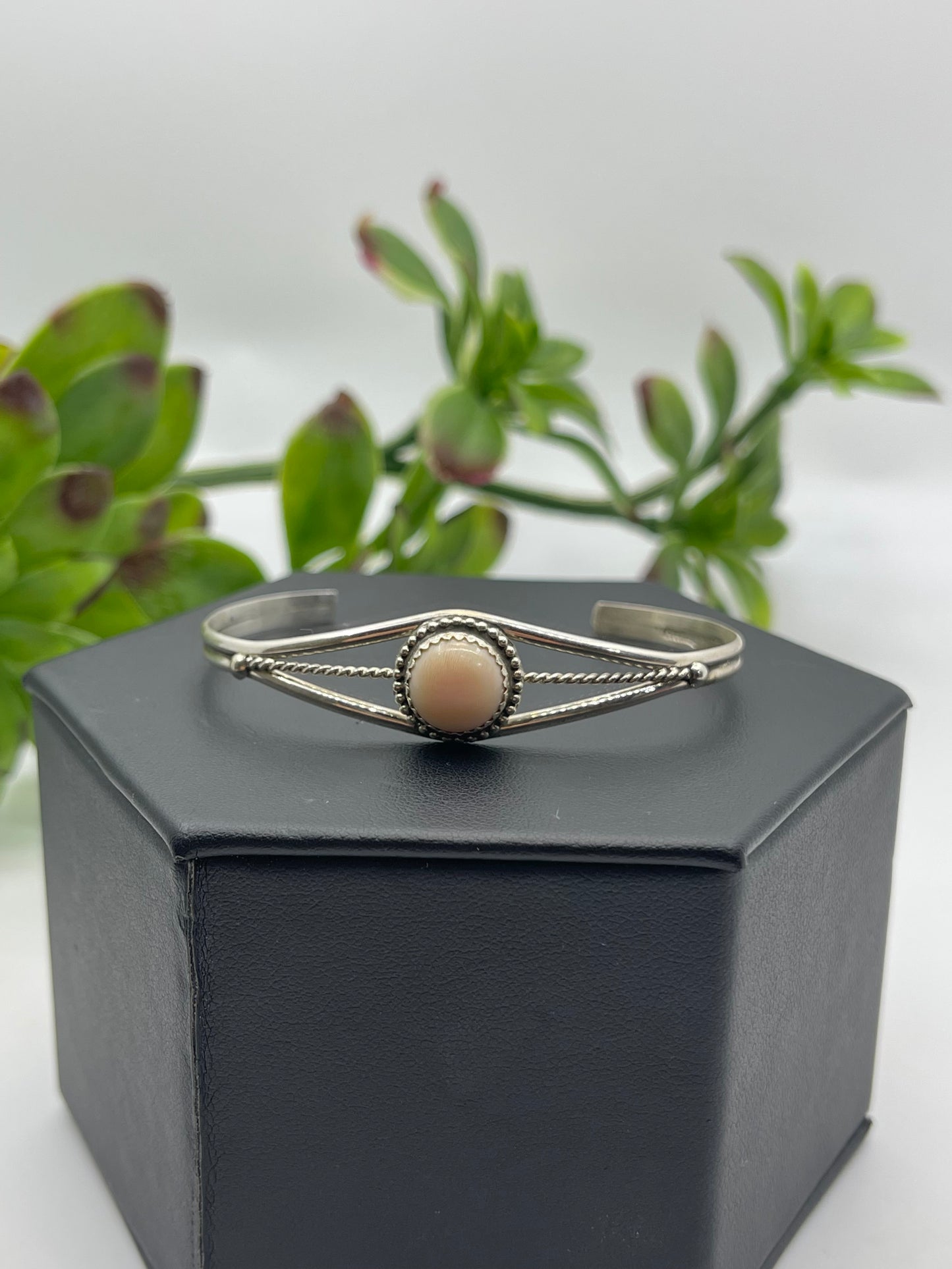 5" - 6.75" Pink Conch Cuff by Esther White, Navajo