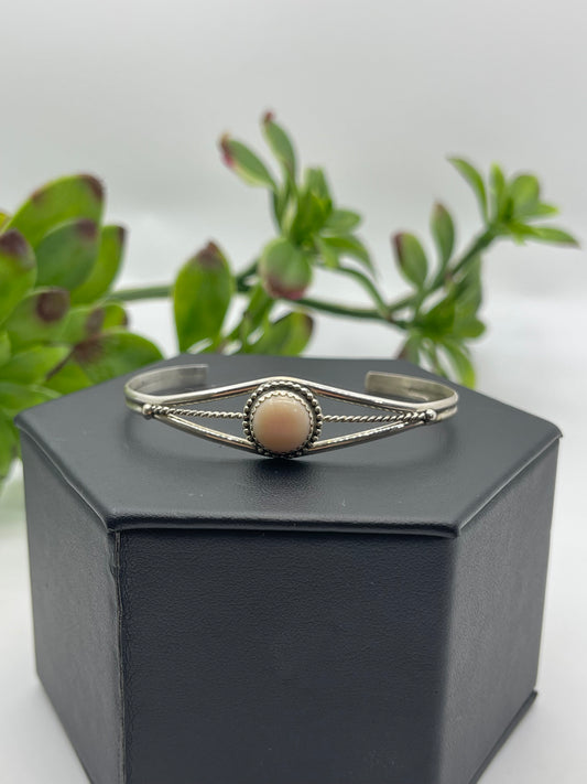 5" - 6.75" Pink Conch Cuff by Esther White, Navajo