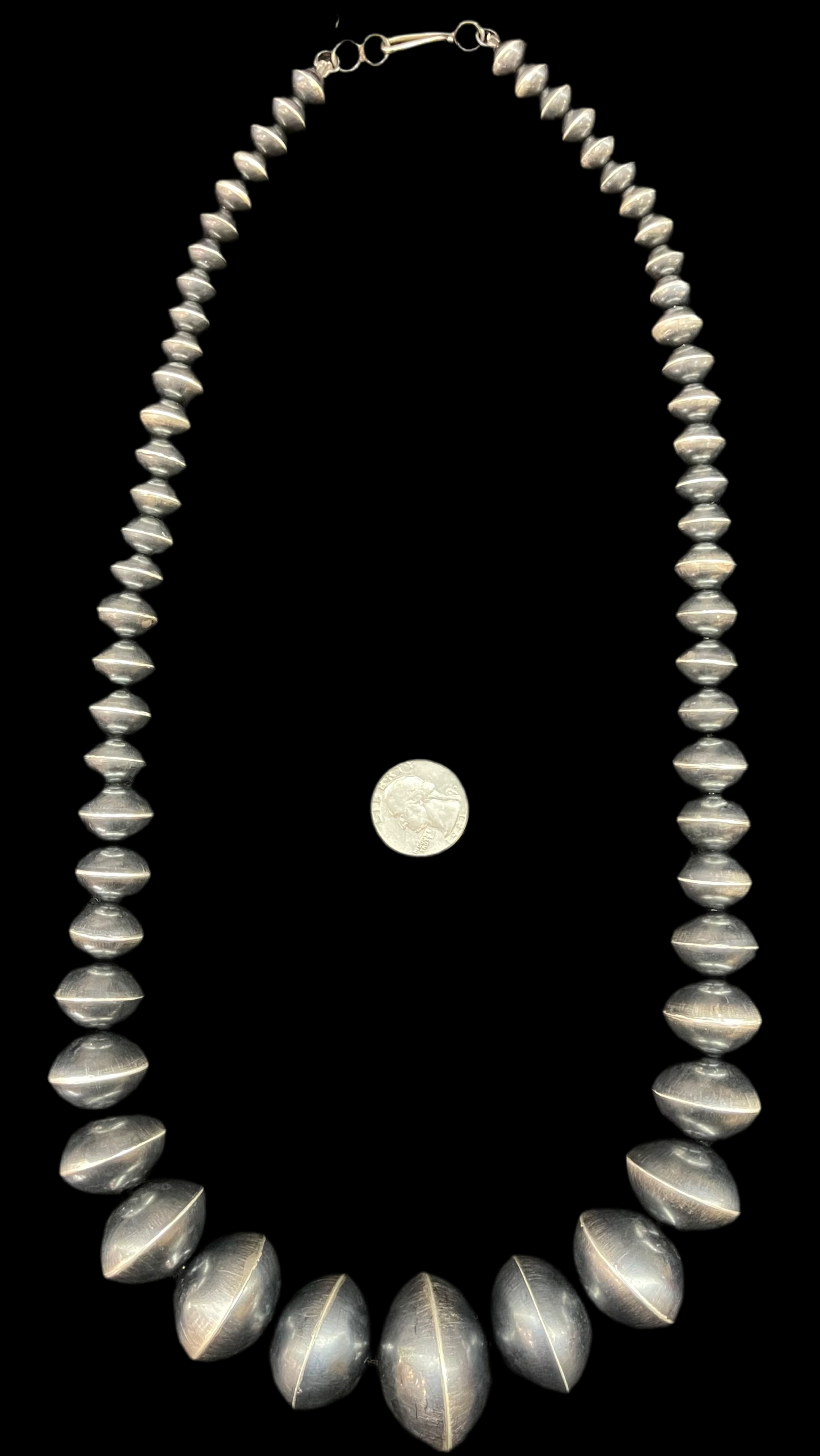 28" 10mm-36mm Handmade Navajo Saucer Pearl Necklace by Austin J.Haley