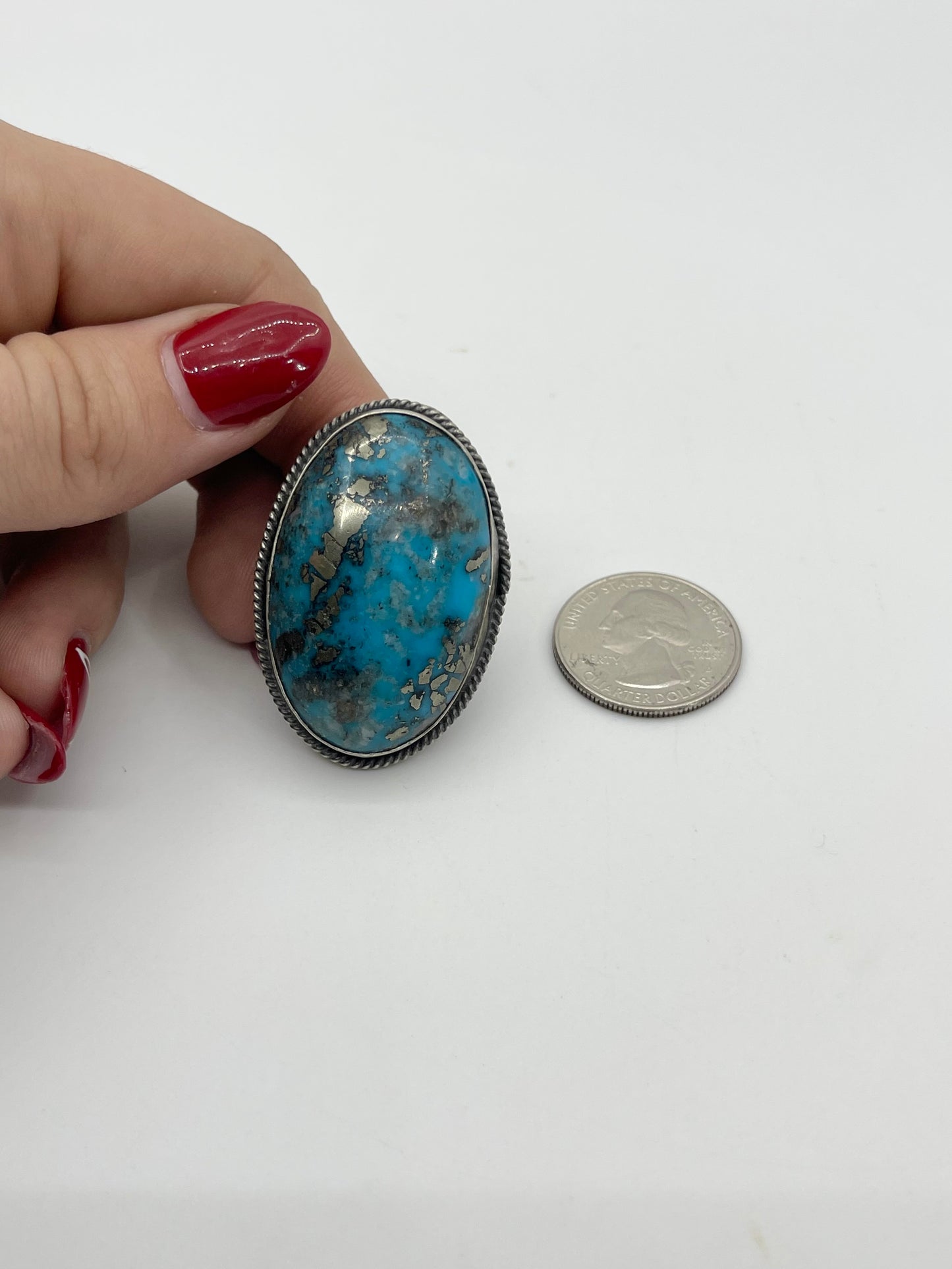 8.0 Oval Persian Turquoise Ring By Boyd Ashley Navajo