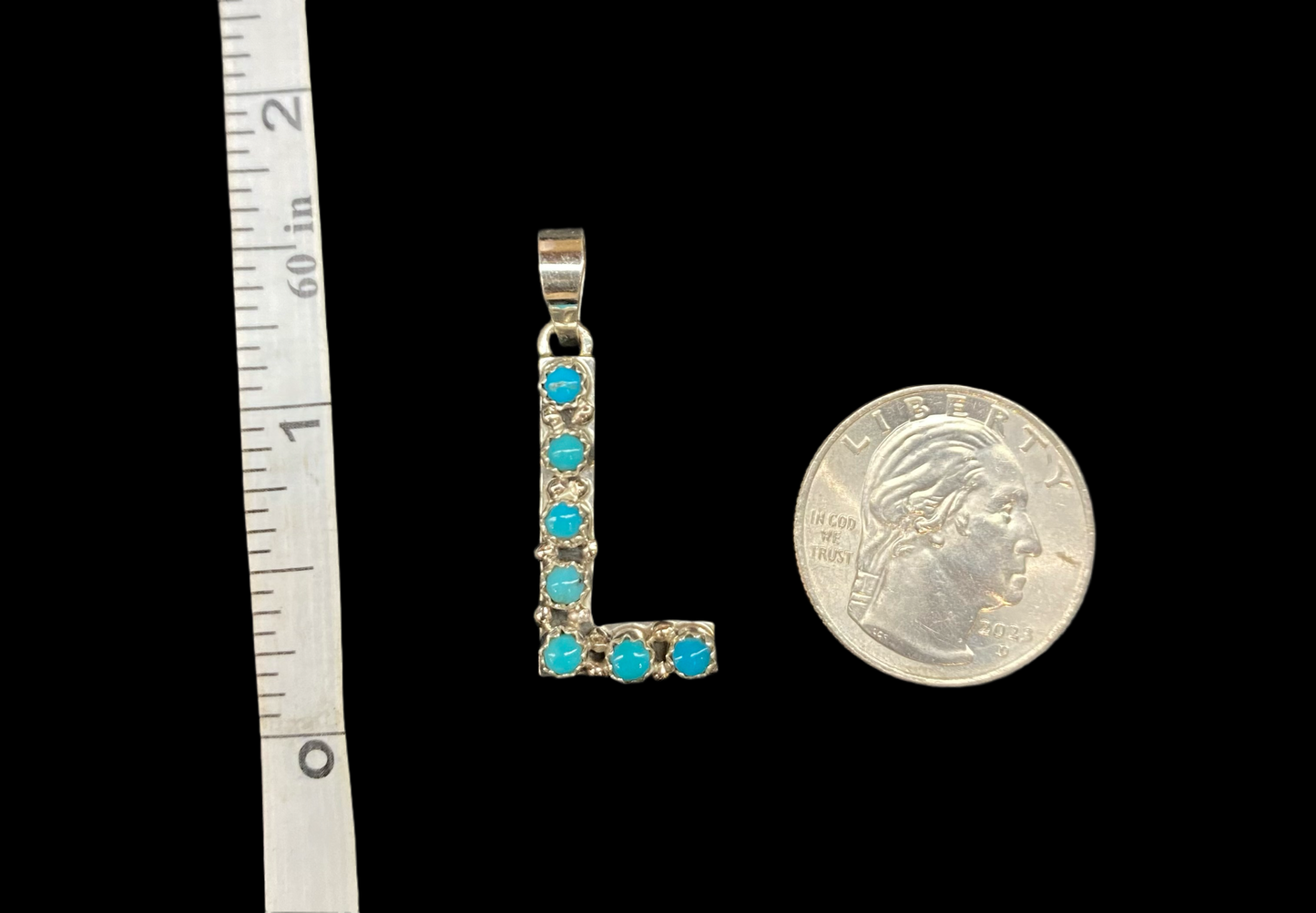 "L" Turquoise Pendant by Scott Skeets, Navajo