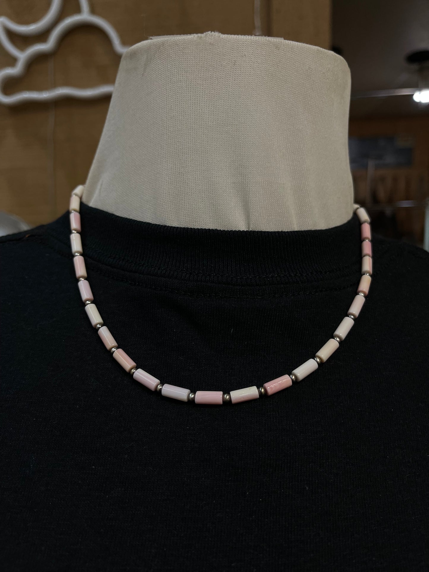 18" and 3mm Navajo Pearls and Pink Conch Shell Necklace