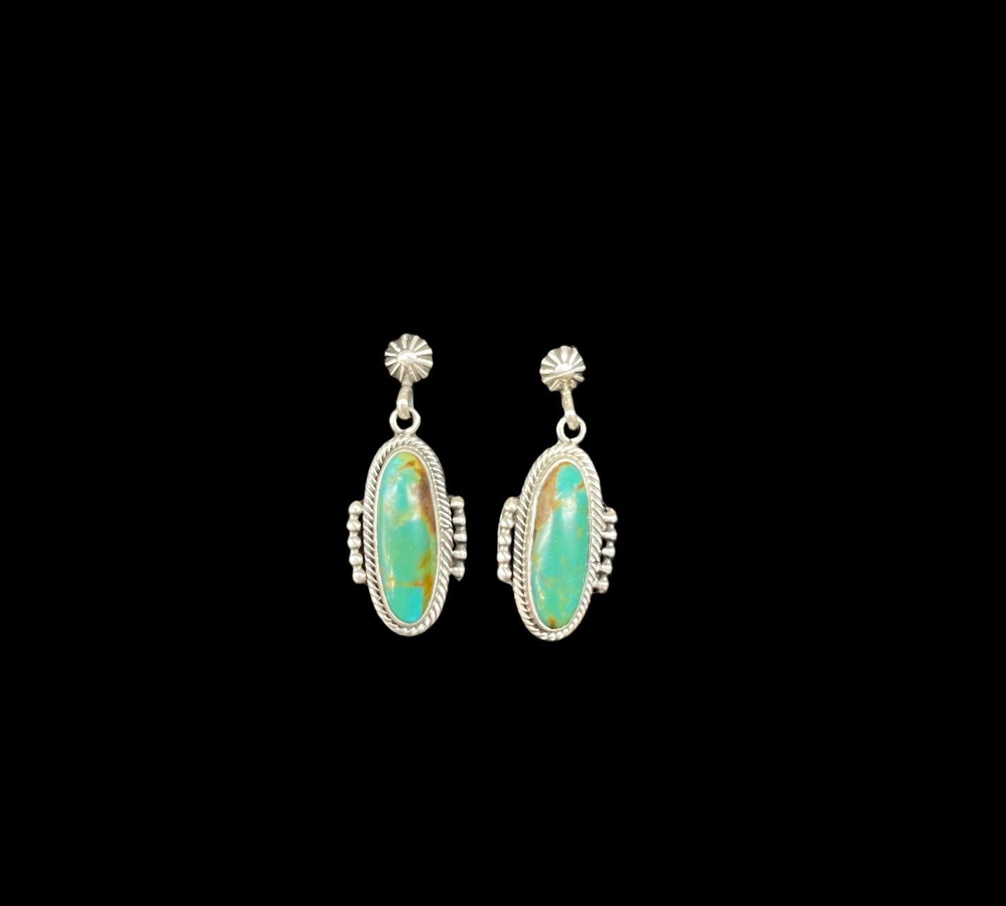 Kingman Turquoise Dangle Earrings by Verley Betone, Navajo