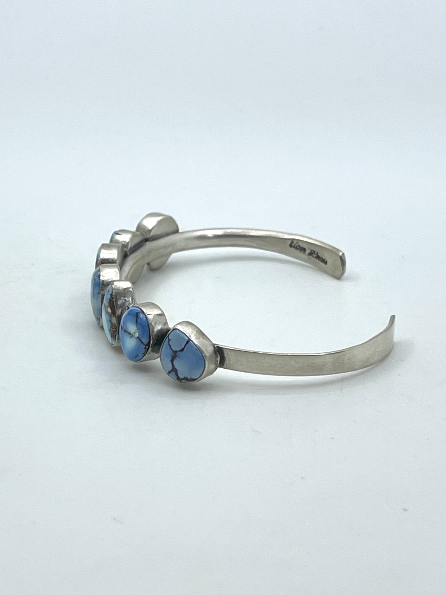 5.75"-7"  7 Stone Golden Hills Turquoise Cuff by Tom Lewis, Navajo
