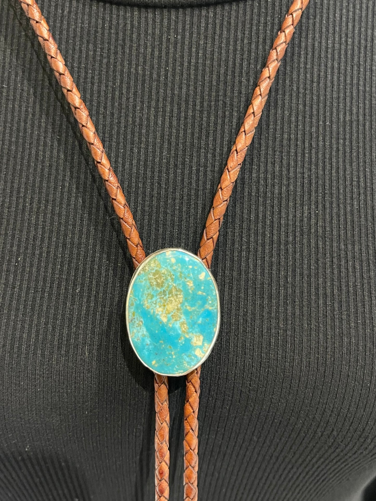 Kingman Turquoise Bolo Tie by Carrie Cannon, Kiowa