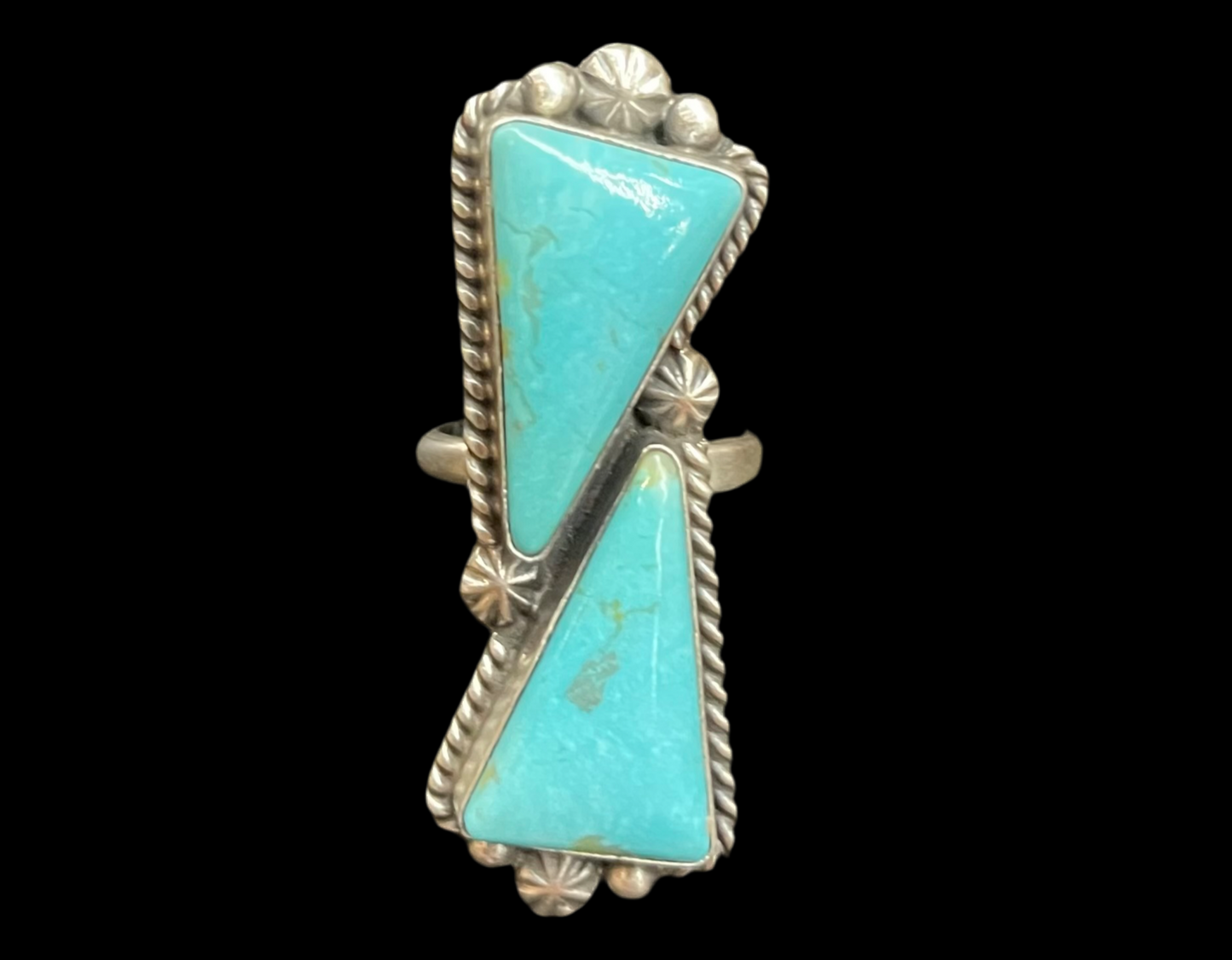 6.0-9.0 Adjustable Kingman Turquoise Ring by Alfred Martinez, Navajo