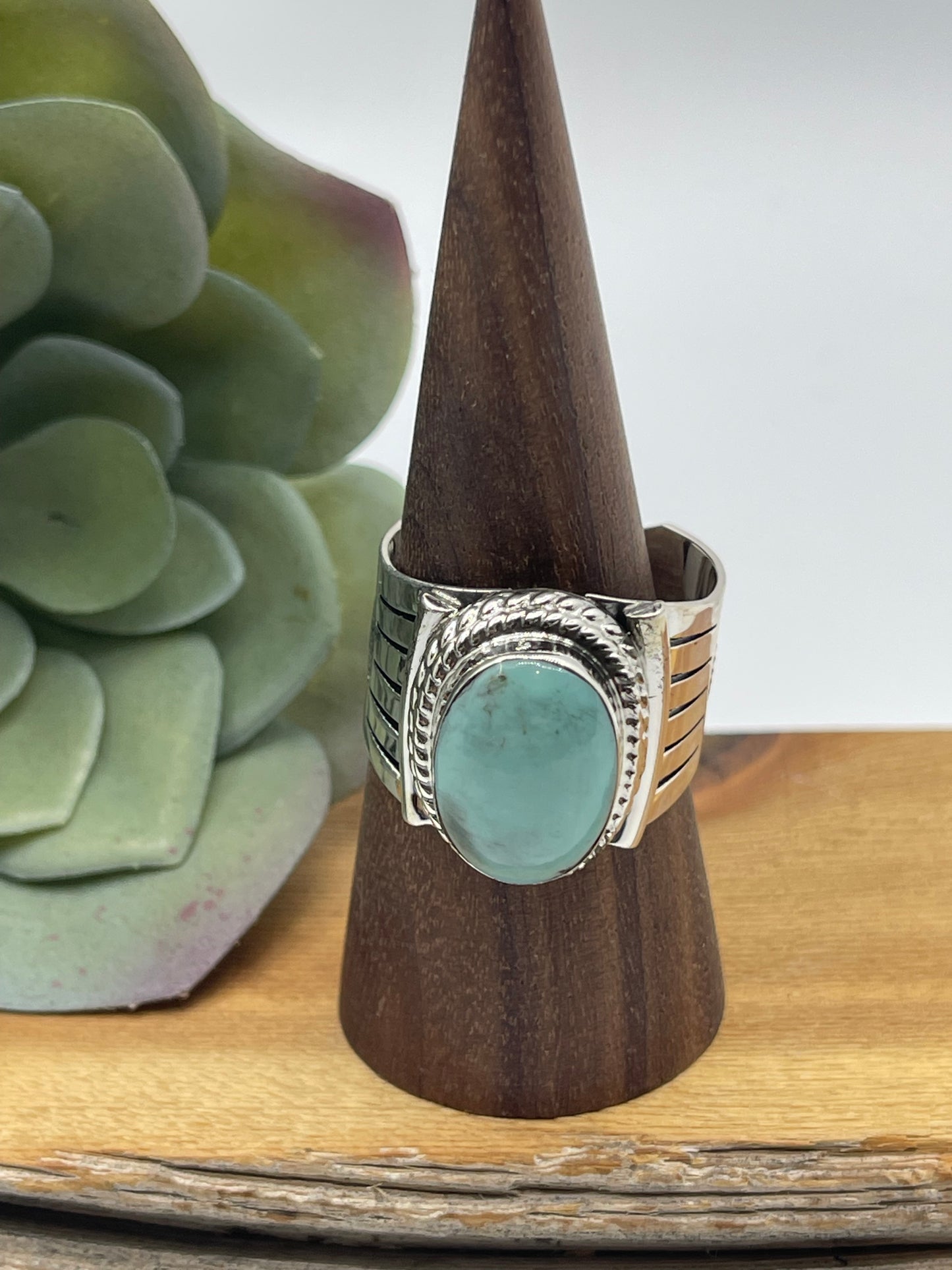 14.0 Kingman Turquoise Oval Ring by Bucky Belin, Navajo