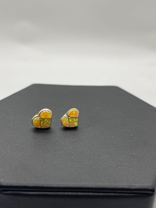 Dainty Yellow Opal Heart Earrings by Linda Chavez, Zuni
