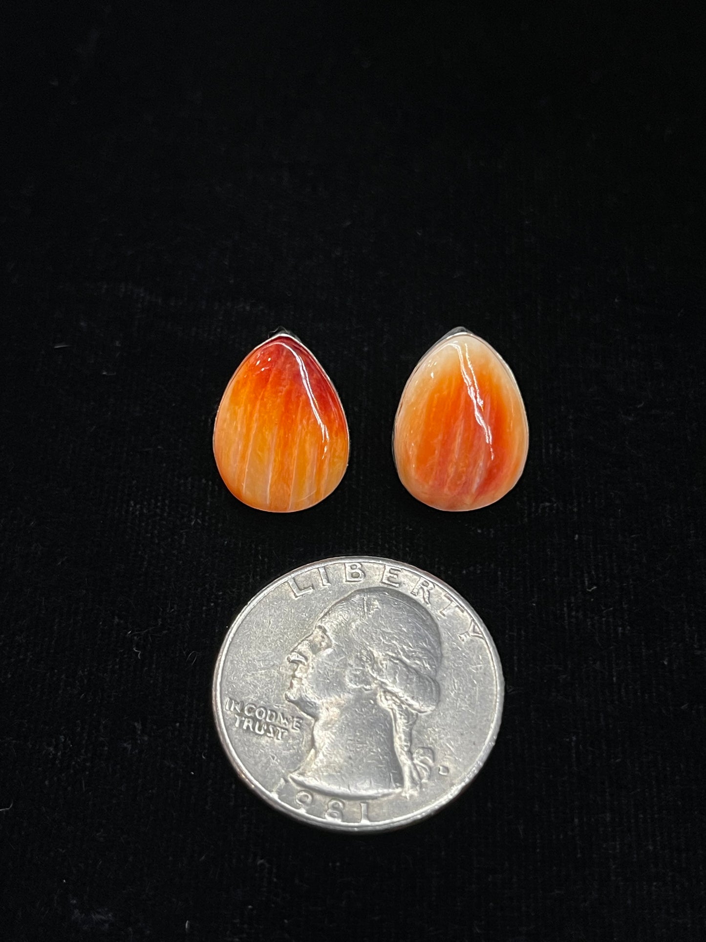 Orange Spiny Oyster Teardrop Post Earrings