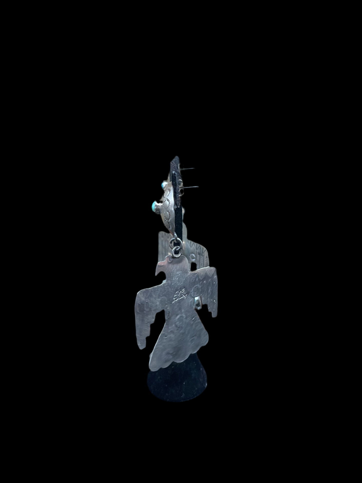 Concho Thunderbird Dangle Earrings by LJC, Navajo