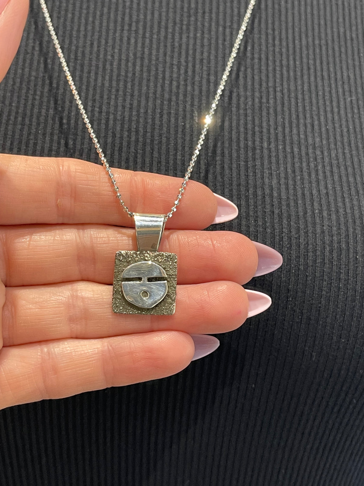 24”+3” Extender Sun Face Mini Pendant by Alex Sanchez, Navajo