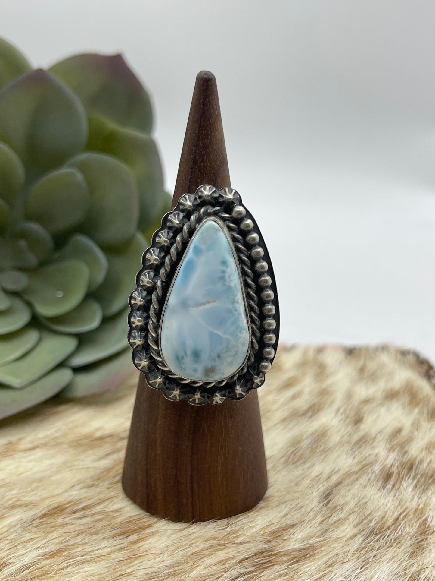 8.5 Larimar Ring by T. Nez Sr., Navajo