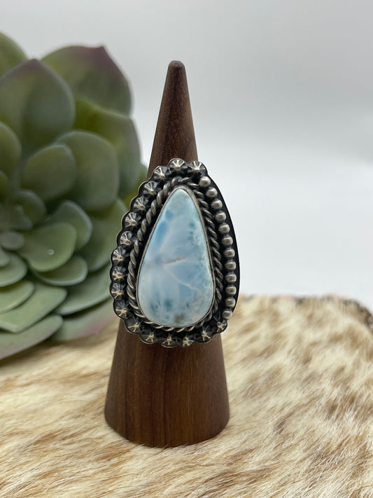 8.5 Larimar Ring by T. Nez Sr., Navajo