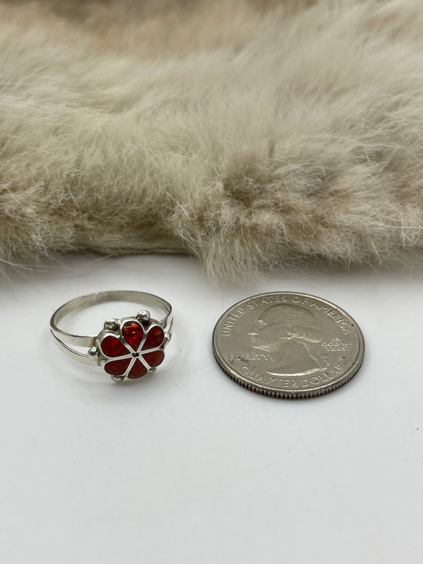 7.0 Dark Orange Opal Ring by Bernadette Hattie, Zuni