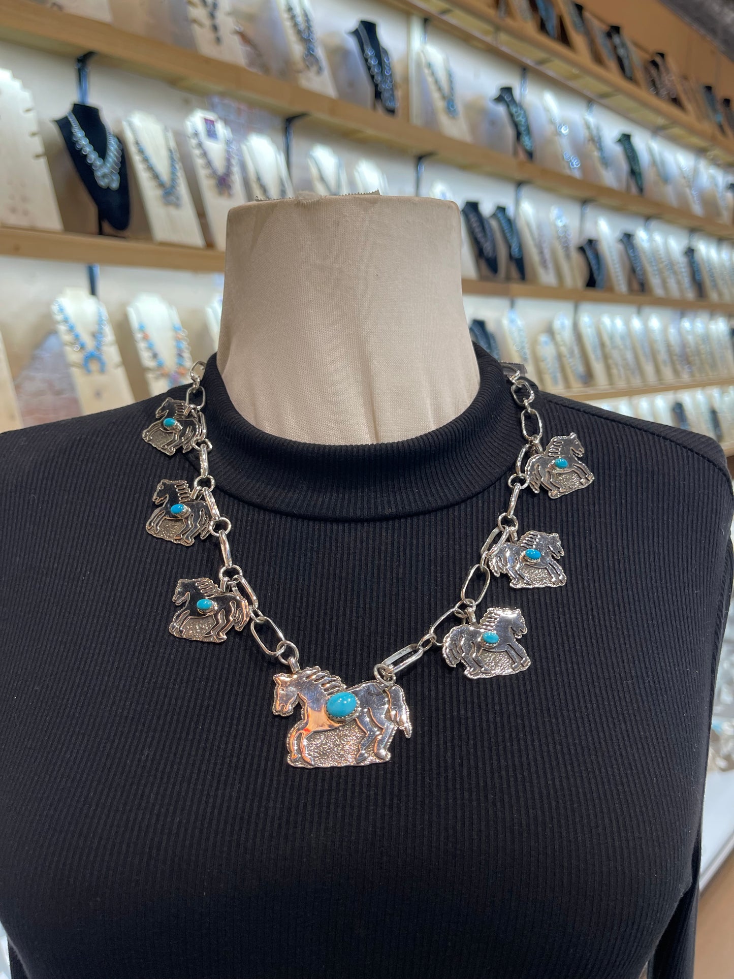 3 Piece Horse Set with Sleeping Beauty Turquoise by Marie Jackson, Navajo