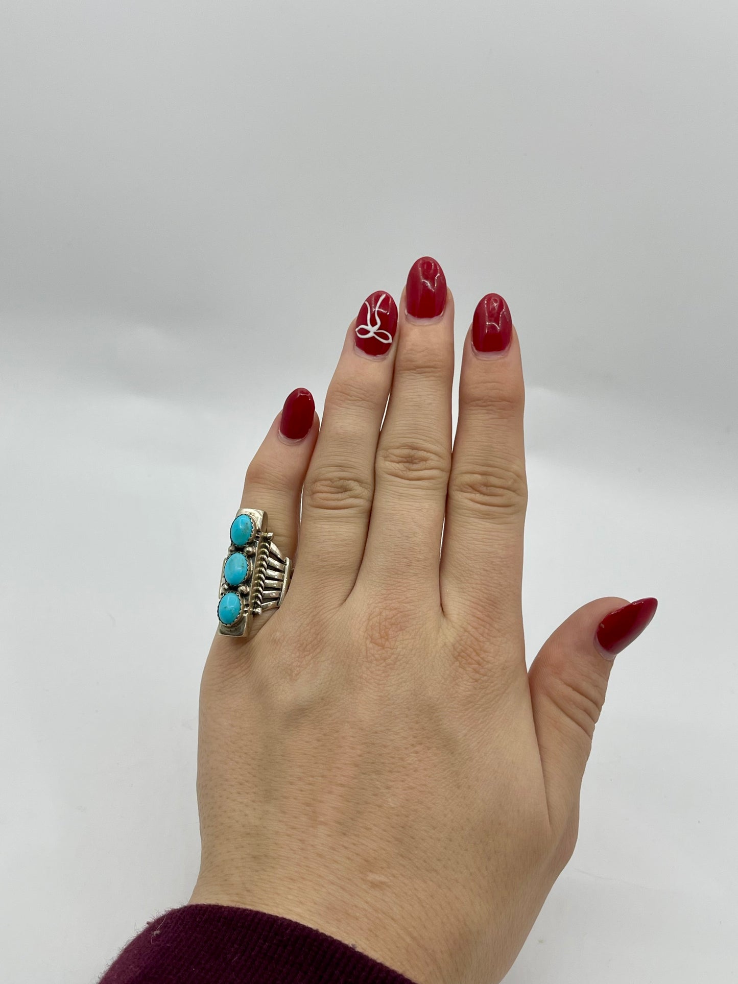 5.5 Sleeping Beauty Turquoise Oval Inlay Ring By Russel Sam Navajo
